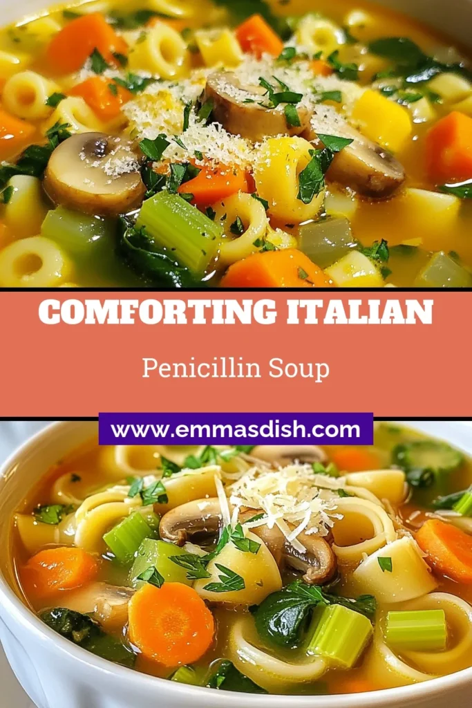 Discover the ultimate Italian soup recipe with this hearty Penicillin soup! Packed with fresh veggies and healthy ingredients, it's a delightful vegetable soup with pasta that warms you from the inside out. Perfect for chilly nights, this chicken broth soup recipe can be made vegetarian too! Try it today and enjoy the comfort of homemade goodness. Save this healthy Italian soup for later! #ItalianSoupRecipe #HealthyItalianSoup #PenicillinSoup #VegetableSoupWithPasta