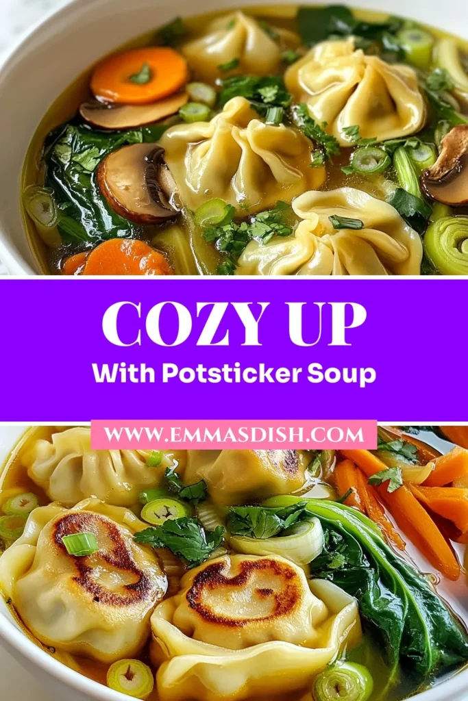 Discover a delightful potsticker soup recipe that’s both easy and healthy! This flavorful potsticker soup combines tender chicken or vegetable potstickers with fresh veggies like bok choy and mushrooms in a savory broth. Perfect for a cozy meal, this chicken potsticker soup or vegetable potsticker soup is ready in just 30 minutes. Try this satisfying dish tonight! Save and share your love for potsticker soup! #PotstickerSoup #EasyRecipe #HealthyEating #ComfortFood