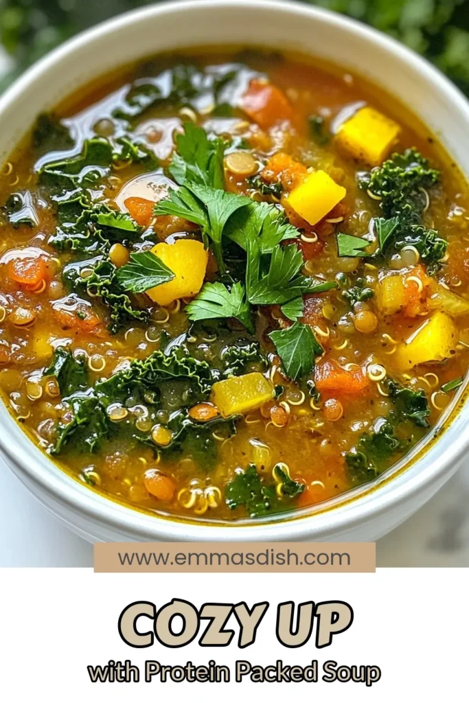 Warm up this fall with our protein-packed soup recipes! Enjoy a healthy lentil soup that's not only delicious but also nutritious, featuring tender lentils and fresh veggies. Discover the comforting vegetarian quinoa soup, or delve into a hearty kale and lentil stew. Perfect for chilly days, these hearty vegetable soups are ideal for meal prep. Try it today and savor the flavors of autumn! Save this recipe for later! #ProteinPackedSoup #HealthyLentilSoup #VegetarianQuinoaSoup #KaleAndLentilStew