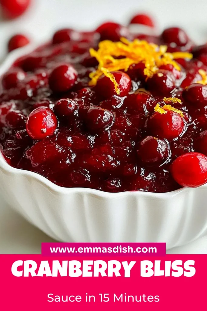 Discover the ultimate Cranberry Bliss Sauce recipe that&rsquo;s perfect for your holiday gatherings! This homemade cranberry sauce combines fresh cranberries, orange juice, and a hint of cinnamon for a delightful flavor. With this easy cranberry recipe, elevate your dishes with festive cranberry sauce that's sure to impress. Try this cranberry orange sauce to bring a burst of color and taste to your table! Save this recipe for later! #CranberrySauce #HolidayRecipes #CranberryBliss #EasyRecipes