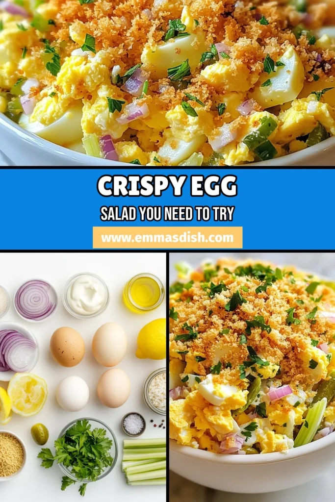 Discover the ultimate Crispy Egg Salad Recipe that combines flavor and crunch! This Easy Egg Salad features a creamy dressing made with mayo and Dijon mustard, loaded with veggies, and topped with golden panko for that perfect crisp. It's not just a delicious dish; it's a Healthy Egg Salad option your family will love. Perfect for lunch or a refreshing snack. Check out the recipe now and elevate your egg salad game! #CrispyEggSalad #HealthyEating #EggSaladWithMayo #PankoToppedSalad