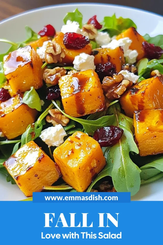 Discover the deliciousness of a butternut squash feta salad, the perfect addition to your fall salad recipes! This roasted butternut squash salad combines mixed greens with creamy feta, dried cranberries, and walnuts for a healthy and vibrant dish. Try this healthy butternut squash recipe for a nutritious meal. Save this recipe for your next gathering or cozy dinner! #ButternutSquashFetaSalad #FallSaladRecipes #HealthyRecipes #SaladIdeas