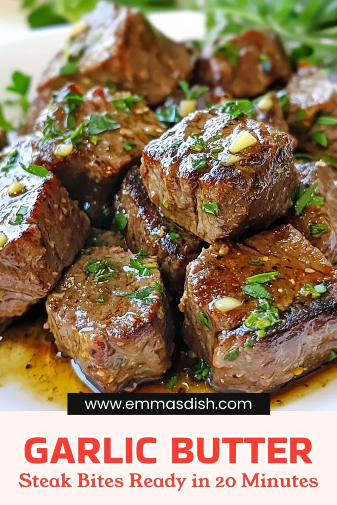 Savor the flavor with these irresistible Garlic Butter Steak Bites, a perfect sirloin steak recipe for any occasion. In just 20 minutes, you can prepare a quick steak dinner that&rsquo;s bursting with savory goodness. This easy garlic steak recipe is sure to impress at your next meal! Don't miss out on making these delectable steak bites; save this recipe now! #SteakDinner #GarlicButter #EasyRecipes #QuickMeals