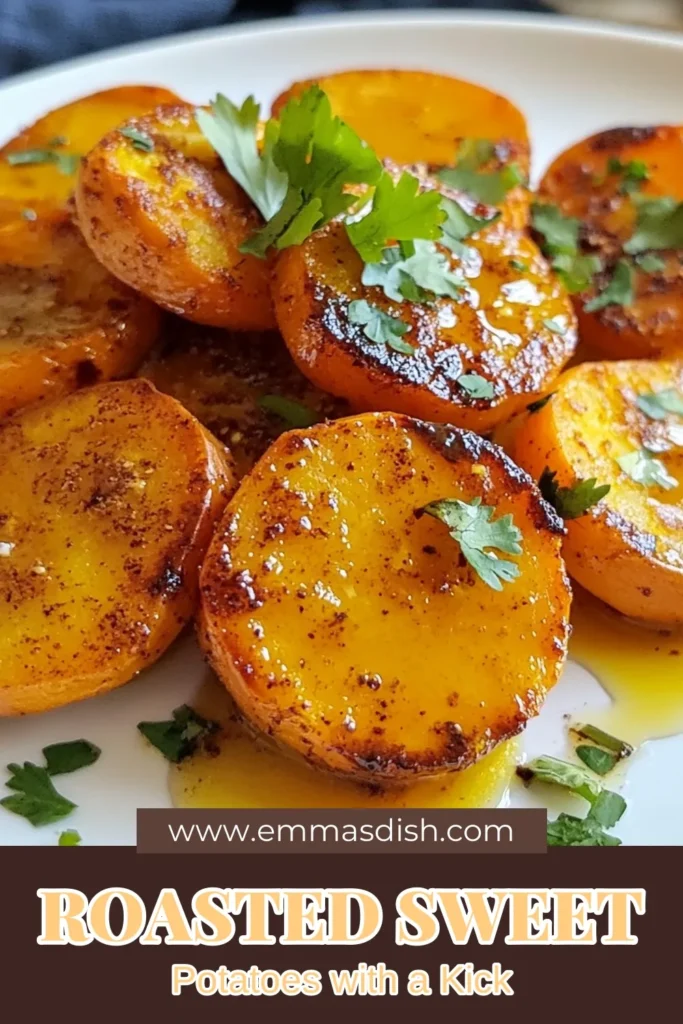 Looking for a delicious and healthy side? Try these spicy roasted sweet potatoes! This maple syrup sweet potato recipe features baked sweet potato rounds seasoned to perfection with cinnamon and cayenne. Easy to make, they are perfect for any meal, and they fit right into your list of vegan sweet potato dishes. Don't miss out on these healthy sweet potato sides&mdash;save this recipe and enjoy! #SweetPotatoRecipes #VeganCooking #HealthySides #MapleSyrupRecipes