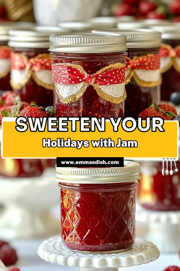 Discover the delightful Amish Christmas Jam, a homemade fruit jam recipe perfect for the holidays! This berry jam recipe combines strawberries, raspberries, and blueberries for a burst of flavor. Create beautiful Christmas preserves that make fantastic holiday gift ideas for friends and family. Try this easy recipe today and spread the joy of homemade goodness! Save this for your festive cooking! #AmishChristmasJam #BerryJamRecipe #HolidayGiftIdeas #ChristmasPreserves