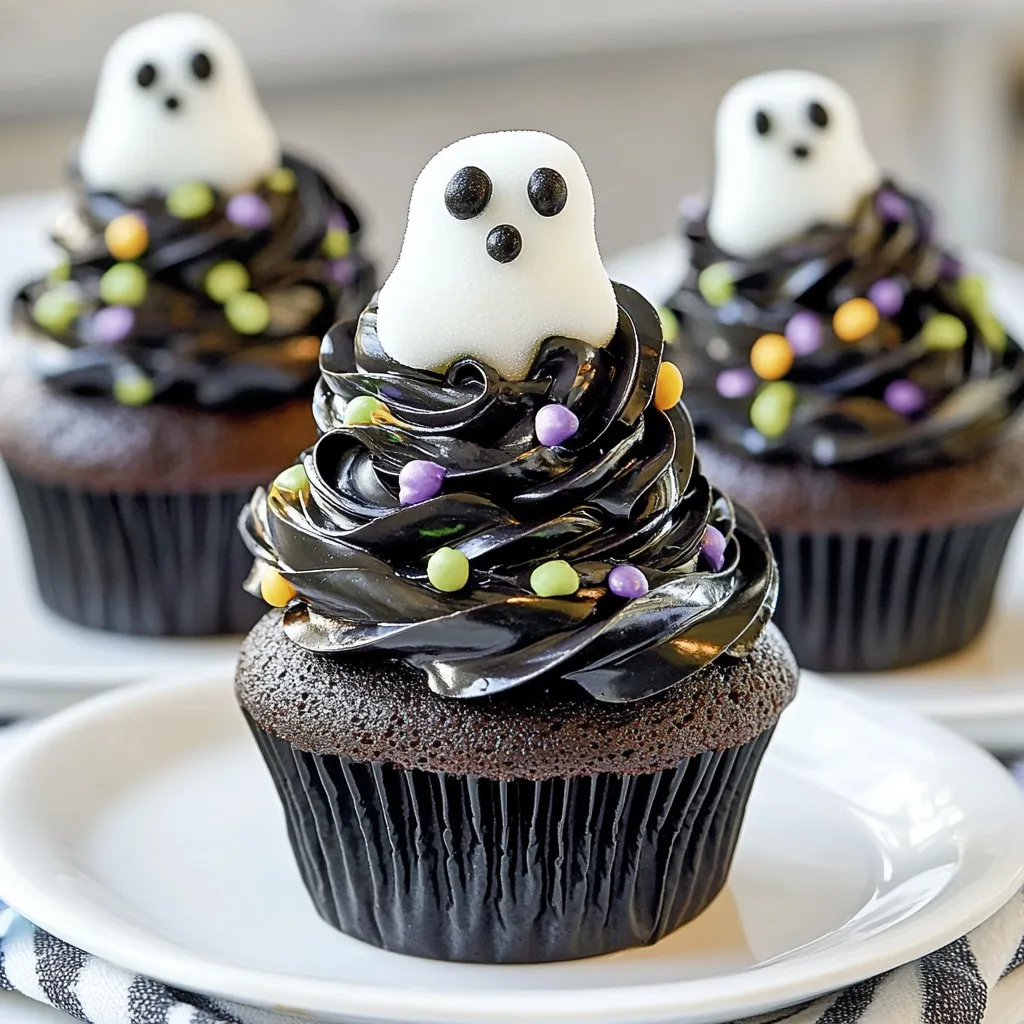 For the Haunted Halloween Cupcakes, you'll need some simple ingredients. Here’s the full list: - 1 ½ cups all-purpose flour - 1 cup granulated sugar - ½ cup unsweetened cocoa powder - 1 tsp baking powder - 1 tsp baking soda - ½ tsp salt - 1 cup buttermilk - ½ cup vegetable oil - 2 large eggs - 1 tsp vanilla extract - 1 cup boiling water - 1 cup black icing candy melts - 1 batch of your favorite buttercream frosting - Edible googly eyes - Mini marshmallows (for ghost tops) - Purple and green food coloring These ingredients will help you create spooky cupcakes that are fun and tasty. The all-purpose flour, sugar, and cocoa powder form the base of your cupcake batter. Buttermilk adds moisture and a slight tang. The vegetable oil keeps your cupcakes soft and tender. Eggs act as a binder, while baking powder and baking soda provide the lift. Boiling water helps dissolve the cocoa powder, making a smooth batter. The black icing candy melts are for that spooky, ghostly look. Buttercream frosting adds sweetness and a perfect finish. Finally, the edible googly eyes, mini marshmallows, and food coloring help you create a fun and festive look. These ingredients make your cupcakes not just delicious, but also a visual treat! {{ingredient_image_1}} 1. First, preheat your oven to 350°F (175°C). Line a cupcake pan with spooky cupcake liners. 2. In a large bowl, mix these dry ingredients: - 1 ½ cups all-purpose flour - 1 cup granulated sugar - ½ cup unsweetened cocoa powder - 1 tsp baking powder - 1 tsp baking soda - ½ tsp salt Stir well until everything blends nicely. 3. Now, in another bowl, combine the wet ingredients: - 1 cup buttermilk - ½ cup vegetable oil - 2 large eggs - 1 tsp vanilla extract Beat these together until they are fluffy and smooth. 4. Slowly add the wet mix to the dry mix. Stir well to combine. 5. Next, carefully pour in 1 cup of boiling water. Mix until the batter is smooth. It will be thin, and that's okay! 1. Pour the batter into your cupcake liners. Fill each one about two-thirds full. 2. Bake them in the preheated oven for 15-20 minutes. Check with a toothpick; it should come out clean. 3. After baking, let the cupcakes cool in the pan for 5 minutes. Then, move them to a wire rack to cool completely. 1. While they cool, melt 1 cup of black icing candy melts. Use a microwave-safe bowl and follow the package instructions. 2. Dip the top of each cooled cupcake into the melted candy. Allow any extra to drip off before placing them back on the wire rack. 3. For the buttercream frosting, tint half with purple food coloring and half with green. Use a piping bag to create spooky swirls on top of each cupcake. 4. Finally, add mini marshmallows on top for ghostly figures and finish with edible googly eyes for a fun touch. To bake the best cupcakes, you need to consider your oven. Each oven heats a bit differently. Start checking your cupcakes at 15 minutes. Use a toothpick to test if they are done. If the toothpick comes out clean, they are ready. If not, give them a few more minutes. Cooling time is just as important. Let the cupcakes cool in the pan for five minutes. Then, move them to a wire rack to cool completely. This helps keep them soft and fluffy. Using fondant can take your cupcakes to the next level. Roll out some fondant and cut it into spooky shapes. Ghosts, bats, and pumpkins are great ideas. These fun shapes will make your cupcakes stand out. To make candy eyes stick, use a bit of frosting or melted chocolate. Just place a small dot on the cupcake and press the eye on top. This simple trick makes your cupcakes look even creepier. To create a marble effect with food coloring, take two colors. Use a toothpick to swirl them into your frosting. Just be careful not to overmix, or you might lose the marble look. If you are new to piping, don’t worry! You can use a plastic bag with a corner cut off. This method lets you create fun shapes without fancy tools. Just squeeze and twist to get the design you want. Pro Tips Use Room Temperature Ingredients: Let your buttermilk and eggs sit at room temperature for about 30 minutes before mixing. This will help create a lighter, fluffier cupcake. Don't Overmix the Batter: Mix the wet and dry ingredients just until combined. Overmixing can result in dense cupcakes instead of light and airy ones. Check for Doneness: Every oven is different, so start checking your cupcakes a few minutes before the recommended baking time. They are done when a toothpick inserted in the center comes out clean. Decorate with Care: When dipping the cupcakes in melted candy melts, make sure to let the excess drip off completely to avoid a messy finish. Allow the candy to set fully before decorating. {{image_2}} You can easily adapt this recipe for different diets. For a gluten-free option, swap all-purpose flour for a gluten-free blend. Look for one designed for baking. This will keep your cupcakes soft and tasty. If you want a vegan treat, you can replace eggs with flax eggs. Mix 1 tablespoon of ground flaxseed with 3 tablespoons of water. Allow it to sit for 5 minutes to thicken. For buttermilk, use plant-based milk mixed with a splash of vinegar or lemon juice. This gives you a nice, tangy flavor. You can make these cupcakes even more fun by adding flavors. Consider using almond, peppermint, or orange extract. Just a teaspoon can make a big difference. It adds a unique twist to your spooky treats. Adding spices can also give your cupcakes a fall vibe. Try mixing in a teaspoon of cinnamon or nutmeg. These spices will make your kitchen smell amazing and add warmth to each bite. Get creative with your cupcake toppers! You can make spooky designs using fondant or candy. How about little ghosts, spiders, or pumpkins? These fun shapes will delight kids and adults alike. You can also use seasonal treats for decoration. Candy corn, gummy worms, or chocolate spiders can add a festive touch. Scatter them on top for a colorful and creepy look. Each cupcake can be a mini work of art, perfect for your Halloween party! To keep your Haunted Halloween Cupcakes fresh for a few days, follow these steps: - Store the cupcakes in an airtight container. - Keep them at room temperature, away from heat and direct sunlight. - If you have leftover frosting, store it in a separate container in the fridge. This way, you can enjoy your spooky treats for up to three days without losing flavor or moisture. For long-term storage, you can freeze the cupcakes and frosting: - Allow the cupcakes to cool completely. - Wrap each cupcake in plastic wrap and place them in a freezer-safe bag. - Store the frosting in a separate airtight container. To thaw decorated cupcakes, follow these guidelines: - Move them from the freezer to the fridge for a few hours. - Let them sit at room temperature for about 30 minutes before serving. This method helps maintain the decoration and flavor of your cupcakes. If you need to take your cupcakes to a party, follow these packing tips: - Use a cupcake carrier to keep them safe. - Place a paper towel at the bottom of the carrier to absorb moisture. - Avoid stacking cupcakes, as this can ruin their decoration. To maintain decoration integrity during travel, make sure the cupcakes are stable. Secure the lid of your carrier gently to prevent movement. This way, you arrive with your spooky treats looking just as good as when they left your kitchen! To make a smooth cupcake batter, follow these steps: - Whisk dry ingredients: In a large bowl, mix flour, sugar, cocoa powder, baking powder, baking soda, and salt. - Combine wet ingredients: In a separate bowl, beat buttermilk, vegetable oil, eggs, and vanilla extract until fluffy. - Mix them together: Slowly add the wet mix to the dry mix, stirring gently. - Add boiling water: Pour in the boiling water gradually. Stir until the batter is smooth. These steps help create a lump-free batter. This method works for any cupcake recipe. Yes, you can make these cupcakes ahead of time. Here’s how: - Baked cupcakes: Cool the cupcakes completely. Store them in an airtight container at room temperature for up to 3 days. - Frosting: You can make the buttercream frosting in advance too. Store it in the fridge for up to a week. Just give it a good stir before using. Making them ahead helps you enjoy the fun part—decorating—closer to Halloween. If you cannot find black candy melts, consider these options: - Dark chocolate: Melt dark chocolate instead. It adds a rich taste. - Black frosting: Use black icing or frosting for a similar look. - Food coloring: Mix dark cocoa powder with white chocolate and add black food coloring. These alternatives keep the spooky theme intact and taste great! You can make delicious cupcakes with just a few simple steps. We covered the key ingredients, the easy baking process, and creative decoration tips. Whether you choose fun flavors or dietary swaps, the options are vast. Remember, cooling time matters, and don't skip the frosting tips for extra flair. With these tricks, your cupcakes will shine at any gathering. Enjoy baking and sharing your spooky treats this season!