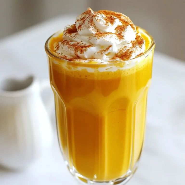 - 2 cups fresh pumpkin puree - 3 cups water - 1/4 cup brown sugar - 1 teaspoon ground cinnamon - 1/2 teaspoon ground ginger - 1/4 teaspoon ground nutmeg - 1/4 teaspoon salt - 1 tablespoon lemon juice - Optional: Whipped cream and a sprinkle of cinnamon for garnish When making Harry Potter pumpkin juice, fresh pumpkin puree is key. It gives the juice its rich flavor and texture. You can make your own puree or buy it canned. If you use canned, check that it is pure pumpkin with no added sugar. Brown sugar adds sweetness and a hint of caramel. The spices—cinnamon, ginger, and nutmeg—bring warmth and a cozy aroma. They are the heart of this drink, giving it that magical fall taste. Lemon juice balances the sweetness. It brightens the flavor and adds a nice zing. For a fun twist, top your pumpkin juice with whipped cream. A sprinkle of cinnamon on top makes it look great too. This drink not only tastes amazing but will impress anyone who sees it. {{ingredient_image_1}} 1. Combining pumpkin puree and water Start by taking a medium saucepan. Add 2 cups of fresh pumpkin puree. Pour in 3 cups of water. Stir well to mix the puree into the water. 2. Simmering the mixture Place the saucepan over medium heat. Bring the mixture to a gentle simmer. This step warms up the pumpkin and helps blend the flavors. 3. Adding spices and sweeteners Now, add 1/4 cup of brown sugar. Then, sprinkle in 1 teaspoon of ground cinnamon, 1/2 teaspoon of ground ginger, and 1/4 teaspoon of ground nutmeg. Don’t forget to add 1/4 teaspoon of salt. Stir until the sugar dissolves and the spices mix well. Let it simmer on low heat for about 10 minutes. Stir occasionally to prevent sticking. 1. Cooling and straining the juice After simmering, take the saucepan off the heat. Let the pumpkin juice cool for a few minutes. Stir in 1 tablespoon of lemon juice. If you want a smoother texture, strain the juice through a fine-mesh sieve. 2. Presentation tips with garnishes Transfer the juice to a pitcher. Chill it in the refrigerator for about 1 hour. When you serve it, pour the cold juice into glasses. You can top it with a dollop of whipped cream. A sprinkle of cinnamon adds a nice touch. Enjoy your Harry Potter pumpkin juice! - Choosing the best pumpkin puree: Look for fresh pumpkin puree. It gives a rich flavor. You can make it at home by roasting pumpkin. If you use canned puree, pick one without added sugar. - Adjusting sweetness and spice levels: Taste your juice as you mix. If you want it sweeter, add more brown sugar. For a spicier kick, increase the cinnamon or add more ginger. Just a pinch can change the taste. - Straining for a smooth texture: If you prefer smooth juice, strain it. Use a fine-mesh sieve to remove any pulp. This step makes the drink feel light and refreshing. - Preparing in advance: You can make this juice a day ahead. Just follow the recipe and chill it overnight. The flavors will blend even better after sitting. - How to store leftovers: If you have extra juice, store it in a sealed container. It stays fresh in the fridge for up to three days. Shake well before serving to mix up any settled spices. Pro Tips Use Fresh Pumpkin Puree: For the best flavor, use homemade pumpkin puree made from roasted fresh pumpkins instead of canned puree. Adjust Sweetness to Taste: Depending on your preference, feel free to adjust the amount of brown sugar to make the juice sweeter or less sweet. Spice Variations: Experiment with additional spices like cloves or allspice for a unique flavor profile that suits your taste. Chill Before Serving: Allow the pumpkin juice to chill in the refrigerator for at least an hour before serving for a refreshing beverage. {{image_2}} You can make pumpkin juice even more fun! Try adding other flavors or spices. Here are some ideas: - Vanilla: Add a splash of vanilla extract for a sweet touch. - Allspice: A pinch of allspice can add warmth and depth. - Maple Syrup: Swap brown sugar for maple syrup to change the sweetness. For adults, you can create an alcohol-infused version. Try adding spiced rum or bourbon. This adds a cozy kick. Mix in a shot after making the juice for a festive treat. You can pair pumpkin juice with other Harry Potter-inspired drinks. Think about serving it with butterbeer or pumpkin pasties. This theme will make your gathering magical. You can also create seasonal variations. Use fresh apple juice in place of some pumpkin. This adds a crisp taste that fits fall well. You could even blend in some pear juice for a twist. Each drink can spark creativity and fun! To keep your pumpkin juice fresh, pour it into a clean glass jar. Seal it tightly with a lid. Store it in the fridge. It stays fresh for up to three days. If you want to keep it longer, consider freezing it. Use freezer-safe containers. This way, you can enjoy it later. If you want warm pumpkin juice, start by taking it from the fridge. Pour the juice into a saucepan. Heat it on low. Stir it gently until it warms up. Avoid boiling the juice, as this can change the flavor. If you like, add a sprinkle of cinnamon when serving. Enjoy your pumpkin juice warm or cold! Can I use canned pumpkin puree? Yes, you can use canned pumpkin puree. It saves time and works well. Just make sure it is plain pumpkin, not pumpkin pie filling. This keeps the taste true to the original drink. Is pumpkin juice alcoholic? No, pumpkin juice is not alcoholic. It is a fun, family-friendly drink. You can enjoy it at any gathering or party. Where can I buy Harry Potter pumpkin juice? You can find Harry Potter pumpkin juice at specialty shops or theme parks. If you can’t find it, you can always make it at home with the recipe. It's easy and fun to make! Caloric content and health benefits This pumpkin juice has about 80 calories per serving. It is rich in vitamins A and C. Pumpkin is also good for your eyes and skin. The spices add flavor and may even boost your mood. Allergen information This recipe is free from common allergens like nuts and dairy. However, check for any individual allergies before serving. The ingredients are simple and safe for most people. This blog covered how to make Harry Potter pumpkin juice from fresh ingredients. We discussed what to include, how to prepare it, and serving tips. You can easily adjust the sweetness and spice levels for your taste. Don't forget to try creative variations and themed ideas. Make a batch in advance and store the leftovers properly. Enjoying this drink can bring a bit of magic to your day. Now, it’s time for you to impress friends with your pumpkin juice skills. Try it out!