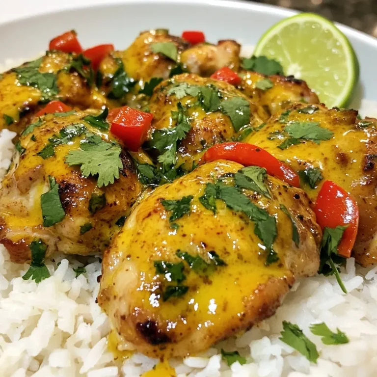 - 4 boneless chicken thighs - 1 can (400ml) coconut milk - 1 tablespoon olive oil - 1 medium onion, finely chopped - 3 cloves garlic, minced - 1 red bell pepper, diced - 2 teaspoons ground cumin - 1 teaspoon paprika - 1 teaspoon turmeric powder - Salt and pepper to taste - 1 lime, juiced - Fresh cilantro for garnish - Lime wedges In this recipe, you will need chicken thighs, which are juicy and tender. Coconut milk adds creaminess and rich flavor. Olive oil helps sauté the aromatics and keeps everything moist. The aromatics give your dish its unique taste. Use a medium onion, finely chopped, and three cloves of minced garlic. These provide a strong base. A diced red bell pepper adds sweetness and color. For spices, ground cumin brings warmth, while paprika adds depth. Turmeric gives the dish a lovely yellow hue and a hint of earthiness. Don’t forget salt and pepper for seasoning. Finish off with fresh lime juice for a zesty kick. Adding cilantro as a garnish adds freshness to your dish. Lime wedges on the side provide an extra burst of flavor. This simple list of ingredients creates a vibrant and flavorful meal. Get ready to dive into a warm bowl of Brazilian Coconut Chicken! {{ingredient_image_1}} Start by gathering all your ingredients. You need 4 boneless chicken thighs, a can of coconut milk, and some fresh veggies. Chop 1 medium onion finely and mince 3 cloves of garlic. Dice 1 red bell pepper. Next, wash the chicken thighs. Pat them dry with a paper towel. This step helps the chicken brown nicely. Season the chicken with salt, pepper, and the spices you'll use later. In a large skillet, pour in 1 tablespoon of olive oil. Heat it over medium heat. Once hot, add the chopped onion. Sauté for about 5 minutes until it becomes clear. Now, stir in the minced garlic and diced red bell pepper. Cook for an extra 2-3 minutes. This mix should smell amazing! Add the seasoned chicken thighs to the skillet. Sprinkle in 2 teaspoons of ground cumin, 1 teaspoon of paprika, and 1 teaspoon of turmeric powder. Cook each side for about 6-7 minutes until the chicken is browned. After browning, pour in the 400 ml of coconut milk. Stir it gently, then bring the mixture to a simmer. Cover the skillet and let it cook for 20-25 minutes. This allows the chicken to become tender and soak in all the flavors. Once done, add the juice of 1 lime. Taste and adjust the seasoning if needed. Serve the chicken warm, garnished with fresh cilantro on top. This dish looks great over fluffy jasmine rice! - Cooking times for chicken Cook chicken thighs for 6-7 minutes on each side. This helps them brown well. After browning, simmer in coconut milk for 20-25 minutes. This makes the chicken tender and juicy. - Adjusting seasoning to taste Taste the dish before serving. If it needs more flavor, add more salt or spices. A splash of lime juice can brighten the dish. - Sautéing vs. braising Sautéing the onion, garlic, and pepper adds depth. It builds a flavor base for the dish. Braising the chicken in coconut milk makes it rich and tender. - Importance of simmering Simmering allows the flavors to meld. Keep the heat low to avoid boiling. This gentle cooking keeps the chicken moist and infuses it with coconut flavor. - Serving suggestions Serve the coconut chicken over fluffy jasmine rice. Spoon extra coconut milk sauce over the chicken. Add a lime wedge on the side for color. - Dish pairings Pair this dish with a fresh salad or grilled veggies. These sides add crunch and balance the rich flavors. For a drink, try coconut water or a light beer. Pro Tips Use Fresh Herbs: Fresh cilantro adds a vibrant flavor that enhances the dish. Add it just before serving to maintain its freshness. Adjust Spice Levels: If you prefer a spicier dish, consider adding diced jalapeños or a pinch of cayenne pepper to the skillet along with the other spices. Let It Rest: Allow the chicken to rest for a few minutes after cooking. This helps the juices redistribute, ensuring each bite is tender and juicy. Pair with Coconut Rice: For a complete experience, serve this chicken over coconut rice, which complements the coconut milk and adds an extra layer of flavor. {{image_2}} You can change the meat in this dish. Instead of chicken thighs, try chicken breasts or even shrimp. Both options work well with coconut milk. For a plant-based choice, use firm tofu or chickpeas. These will soak up the flavors too. If you need a dairy-free option, you can skip the coconut milk. Use vegetable broth instead. This will give you a lighter flavor but still taste good. Brazil has many local versions of coconut chicken. In some areas, they add unique spices or extra herbs. For example, some cooks use fresh ginger or cilantro to boost flavor. You can also find recipes that include plantains or beans, giving a different twist. Internationally, people have their own takes on this dish. In Asia, they might add lemongrass or chili for heat. In the Caribbean, they often include allspice for a warm flavor. These changes can add a fun spin to your coconut chicken. Adding vegetables can brighten up your dish. Try mixing in spinach, carrots, or peas. These will not only add color but also nutrients. You can toss them in when you add the coconut milk for a quick cook. Different spice blends can also change the taste. For a smokier flavor, use smoked paprika instead of regular paprika. If you like it spicy, add red pepper flakes or cayenne. Adjust the spices to match your taste and enjoy a new version of this classic dish. To store leftovers, cool the chicken first. Place it in an airtight container. Keep it in the fridge for up to four days. This helps keep it fresh and tasty. For the best flavor retention, avoid opening the container too much. Each time you do, air can spoil the taste. Reheat leftovers gently on the stove or in the microwave. To freeze coconut chicken, let it cool completely. Then, place it in a freezer-safe bag or container. Remove as much air as you can. This helps prevent freezer burn. You can freeze it for up to three months. When you want to eat it, thaw the chicken overnight in the fridge. To reheat, warm it on the stove over low heat. Stir often to keep it from sticking. In the fridge, Brazilian coconut chicken lasts about four days. After that, it may not taste good. Look for signs of spoilage. If it smells sour or has a strange color, toss it out. Always check before eating to stay safe. You can pair Brazilian Coconut Chicken with several tasty sides. Here are some popular options: - Jasmine rice: The fluffy rice soaks up the coconut sauce well. - Quinoa: A nutty, healthy option that complements the dish. - Steamed vegetables: Broccoli or green beans add a fresh touch. - Plantains: Sweet fried plantains offer a nice contrast. To enhance your meal, I recommend adding a fresh salad. A simple green salad with lime dressing works well. You can also include black beans for a hearty side. Yes, you can easily make Brazilian Coconut Chicken ahead of time. Here are some meal prep tips: - Cook the chicken: Prepare the dish as usual, then cool it down. - Store properly: Place it in an airtight container in the fridge. It stays good for up to three days. For reheating, follow these best practices: - Microwave: Heat in short bursts, stirring in between. - Stovetop: Warm it on low heat in a skillet. Add a splash of coconut milk if it seems dry. This recipe is not spicy. The flavors come from cumin, paprika, and turmeric, which are mild. If you want to add heat, try these tips: - Chili flakes: Add a pinch for a little kick. - Fresh chili: Slice fresh chili and add it to the skillet with the onion. - Hot sauce: Serve it on the side for those who like it spicy. This recipe for Brazilian Coconut Chicken brings together tasty ingredients and simple steps. You learned how to prep and cook chicken thighs in a creamy coconut sauce. I shared tips on seasoning and serving for the best flavor. You can even customize your dish with different meats or spices. In the end, this meal is both comforting and adaptable. Enjoy exploring the flavors and make it your own!