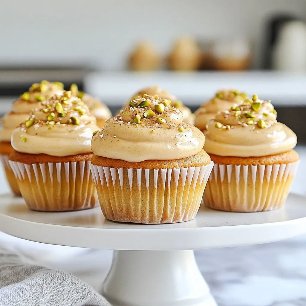 To make these spiced chai latte cupcakes, gather the following ingredients: - 1 ½ cups all-purpose flour - 1 teaspoon baking powder - ½ teaspoon baking soda - ½ teaspoon salt - 1 teaspoon ground cinnamon - ½ teaspoon ground ginger - ½ teaspoon ground cardamom - ¼ teaspoon ground cloves - ½ cup unsalted butter, softened - 1 cup granulated sugar - 2 large eggs - 1 teaspoon vanilla extract - ½ cup brewed chai tea, cooled - ½ cup milk (or dairy-free alternative) - Optional: Crushed pistachios and cinnamon for decoration You can swap some ingredients if needed: - Use whole wheat flour instead of all-purpose flour for a healthier option. - Coconut oil can replace unsalted butter for a dairy-free version. - Flax eggs (1 tablespoon ground flaxseed + 3 tablespoons water) can replace regular eggs for a vegan option. - Any plant-based milk works well instead of regular milk. For the best results, I suggest these brands: - King Arthur Flour for high-quality all-purpose flour. - Bob's Red Mill for great baking powder and baking soda. - McCormick for fresh spices like ground cinnamon, ginger, cardamom, and cloves. - Land O'Lakes for creamy unsalted butter. - Silk or Almond Breeze for dairy-free milk options. These choices can enhance the flavor and texture of your cupcakes. Enjoy the process of baking! {{ingredient_image_1}} 1. First, preheat your oven to 350°F (175°C). Line your cupcake pan with liners. 2. In a medium bowl, whisk together these dry items: - 1 ½ cups all-purpose flour - 1 teaspoon baking powder - ½ teaspoon baking soda - ½ teaspoon salt - 1 teaspoon ground cinnamon - ½ teaspoon ground ginger - ½ teaspoon ground cardamom - ¼ teaspoon ground cloves Set this mix aside for later. 3. In a large bowl, cream together: - ½ cup unsalted butter, softened - 1 cup granulated sugar Mix this for about 3-4 minutes until light and fluffy. 4. Add in 2 large eggs, one at a time. Mix well after each. Then stir in 1 teaspoon vanilla extract. 5. Gradually add the dry mix to the wet mix. Alternate with: - ½ cup brewed chai tea, cooled - ½ cup milk (or a dairy-free choice) Start and end with the dry mix. Mix just until combined. Do not overmix! 6. Fill each cupcake liner about 2/3 full with batter. 7. Bake for 18-20 minutes. A toothpick in the center should come out clean. 8. Let the cupcakes cool in the pan for 5 minutes. Then, move them to a wire rack to cool completely. 9. Top your cupcakes with frosting, like cream cheese or vanilla bean. For extra flair, sprinkle crushed pistachios and a dash of cinnamon on top before serving. To get moist cupcakes, use room temperature butter and eggs. This helps the mix blend well. Don't overmix the batter. Overmixing can make your cupcakes tough. Instead, mix just until you see no dry flour. Also, adding brewed chai tea and milk keeps them soft and fluffy. These ingredients add flavor and moisture. One common mistake is baking them too long. If you leave them in the oven too long, they dry out. Use a toothpick to check for doneness. Insert it in the center. If it comes out clean, they are done. Another mistake is not letting them cool properly. Let them cool in the pan for five minutes before moving them. This prevents them from breaking. You can add more spices to boost flavor. Consider adding nutmeg or allspice for extra warmth. You might also sprinkle a pinch of black pepper to add a bit of heat. Mix these spices into your dry ingredients. This will blend with the other flavors. You can even top your cupcakes with crushed pistachios and a dash of cinnamon for a fun twist. These toppings add crunch and extra spice to each bite. Pro Tips Use Fresh Spices: For the best flavor, always use freshly ground spices instead of pre-ground ones. This enhances the aroma and taste of your cupcakes. Don’t Overmix: When combining the wet and dry ingredients, mix just until incorporated. Overmixing can lead to dense cupcakes. Check for Doneness: Bake until a toothpick comes out clean, but be careful not to leave them in the oven too long, as they can dry out quickly. Chai Tea Variations: Experiment with different chai tea blends to find your favorite flavor profile. Each blend can give a unique twist to your cupcakes! {{image_2}} You can easily make these cupcakes dairy-free or vegan. For a dairy-free option, use almond or oat milk instead of regular milk. You can also swap the butter for a vegan butter substitute. If you want them vegan, replace eggs with flax eggs. Mix one tablespoon of ground flaxseed with three tablespoons of water. Let it sit for five minutes. This mix will act like an egg and keep your cupcakes fluffy. Choosing the right frosting can make your cupcakes stand out. Cream cheese frosting works great for a tangy taste. You can also use vanilla bean frosting for a sweet touch. If you want to keep it simple, a light dusting of powdered sugar is perfect. For a fun twist, try chai-spiced frosting by adding a pinch of chai spices to your favorite frosting recipe. Feel free to get creative with mix-ins! Chopped nuts, like pecans or walnuts, add crunch. You can also fold in mini chocolate chips for a sweet surprise. Dried fruit, like raisins or cranberries, adds a unique flavor. If you want a burst of spice, try adding a pinch of cayenne or black pepper to the batter. Each mix-in can change the whole cupcake experience! Store your spiced chai latte cupcakes in an airtight container. This keeps them fresh. Place parchment paper between layers to avoid sticking. Keep the container in a cool, dry place. Avoid direct sunlight or heat sources. When stored properly, these cupcakes last up to four days. If you keep them in the fridge, they may stay good for a week. Just remember, they taste best fresh! To freeze your cupcakes, wrap each one in plastic wrap well. Then, place them in a freezer bag. They can stay frozen for up to three months. When ready to eat, thaw them in the fridge overnight. Enjoy the same great taste as fresh! You can use brewed black tea as a base. Add spices like cinnamon and ginger to mimic chai flavors. This will still give your cupcakes that warm, spiced taste. You can also try herbal tea blends for a unique twist. Yes, you can! Substitute all-purpose flour with a gluten-free blend. Look for one that includes xanthan gum for better texture. Make sure other ingredients, like baking powder, are also gluten-free. To check if your cupcakes are done, insert a toothpick in the center. If it comes out clean or with a few crumbs, your cupcakes are ready. They should also spring back when lightly pressed on top. Yes, many bakeries offer delivery options for cupcakes. Check local shops or online bakeries. Some may even allow custom orders for special flavors like spiced chai latte. This blog post covered key steps to bake tasty Spiced Chai Latte Cupcakes. We explored ingredients, substitutions, and brands. The guide also included clear baking steps and tips to make moist cupcakes. I shared ideas for variations, storage tips, and answers to common questions. Baking can be fun, so don’t hesitate to try these recipes. With practice, you’ll impress friends and family with delicious treats. Enjoy the process and happy baking!