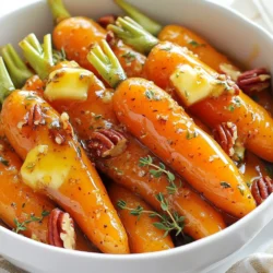 To make delicious maple glazed carrots, you need the following ingredients: - 1 pound baby carrots, peeled - 3 tablespoons pure maple syrup - 2 tablespoons unsalted butter - 1 tablespoon olive oil - 1 teaspoon salt - 1/2 teaspoon black pepper - 1/2 teaspoon ground cinnamon - 1 tablespoon fresh thyme leaves (or 1 teaspoon dried thyme) - Optional: chopped pecans for garnish Each ingredient plays a key role in building flavor. Baby carrots bring sweetness and a lovely texture. Maple syrup adds a rich sweetness, while butter gives a silky finish. Olive oil helps the glaze stick and adds depth. Salt and black pepper balance the flavors, and cinnamon adds warmth. Fresh thyme brightens each bite. If you want a crunch, sprinkle chopped pecans on top. These ingredients work together to create a dish that is sweet, savory, and utterly delightful. {{ingredient_image_1}} Start with one pound of baby carrots. If you use whole carrots, cut them into 1/2-inch pieces. This helps them cook evenly. If you prefer baby carrots, just peel them and leave them whole. I love baby carrots for their sweetness and ease. In a small bowl, mix these items: - 3 tablespoons pure maple syrup - 2 tablespoons unsalted butter - 1 tablespoon olive oil - 1 teaspoon salt - 1/2 teaspoon black pepper - 1/2 teaspoon ground cinnamon Microwave this mix for 20 to 30 seconds. The butter should melt. Stir everything until well combined. This glaze adds a sweet and rich flavor that makes the carrots shine. Preheat your oven to 400°F (200°C). Place the prepared carrots in a large bowl. Pour the maple glaze over them and toss until they are all coated. Next, spread the carrots on a parchment-lined baking sheet. Make sure they are in a single layer. Bake for 25 to 30 minutes. Stir halfway through to ensure even cooking. The carrots should be tender and caramelized when done. After baking, sprinkle fresh thyme leaves on top. Toss gently to mix. This adds a fresh touch to your sweet dish. Enjoy serving these beautiful maple glazed carrots! Pick fresh baby carrots for a sweet taste. Look for bright orange color and smooth skin. If you use whole carrots, cut them into 1/2-inch slices. This helps them cook evenly. Fresh carrots will give you the best flavor in your dish. Use pure maple syrup for great taste. Mix it with butter, olive oil, salt, black pepper, and cinnamon. Heating the mix helps the butter melt well. Make sure to stir until it’s smooth. This glaze brings out the sweetness of the carrots. Spread the carrots in a single layer on the baking sheet. This helps them cook evenly and get that nice caramel color. Stir them halfway through baking for even browning. Bake at 400°F for about 25-30 minutes. The carrots should be tender and a little sticky when done. Pro Tips Choose Fresh Carrots: Look for bright orange, firm baby carrots with no blemishes for the best flavor and texture. Customize the Sweetness: Adjust the amount of maple syrup based on your personal preference for sweetness. Perfect Caramelization: Make sure to spread the carrots in a single layer on the baking sheet to achieve even caramelization. Add a Kick: For a spicy twist, consider adding a pinch of cayenne pepper to the glaze for a subtle heat. {{image_2}} You can change the flavor of your maple glazed carrots by adding different herbs. Fresh herbs like rosemary or parsley work well. Basil also adds a nice twist. Try using dried herbs if you don't have fresh ones. Just remember to use less, as dried herbs are stronger. These herbs give your dish a new taste without much effort. Adding nuts can make your dish even better. Chopped pecans or walnuts add a nice crunch. Just sprinkle them on top after baking. You can also mix them in before baking. Toasting the nuts first can add more flavor. The sweet maple and the nutty taste blend well together. This variation is great for special occasions or family meals. While pure maple syrup is tasty, you can try other sweeteners too. Honey or agave nectar can work well. They will change the flavor but still taste good. If you want a sugar-free option, try using stevia or monk fruit sweetener. Each sweetener gives the carrots a unique touch. Experiment to find your favorite! To store your maple glazed carrots, place them in an airtight container. Let them cool to room temperature first. Once cool, you can cover them tightly. They will last in the fridge for up to three days. Make sure to label the container with the date. This helps keep track of freshness. When you're ready to enjoy the leftovers, take them out of the fridge. You can reheat them in the oven or on the stovetop. To use the oven, preheat it to 350°F (175°C). Spread the carrots on a baking sheet and warm for about 10 to 15 minutes. For stovetop reheating, add a splash of water to a pan. Heat over medium until hot, stirring occasionally. You can freeze maple glazed carrots if you want to keep them longer. Place the cooled carrots in freezer-safe bags. Remove as much air as possible before sealing. They will stay good for about three months in the freezer. To thaw, put them in the fridge overnight. Reheat them as noted above. This way, you can enjoy the sweet taste of maple carrots anytime! Yes, you can use regular carrots. Just slice them into 1/2-inch thick pieces. This helps them cook evenly. Baby carrots are great for quick prep, but larger carrots work well too. They will absorb the maple glaze just as nicely. To make this dish vegan, swap out the butter with a plant-based option. Coconut oil or vegan butter works great. The maple syrup is already vegan, so you’re good there! This keeps the dish sweet and sticky without any animal products. Maple glazed carrots pair well with many dishes. They complement roasted chicken or pork perfectly. You can also serve them alongside a grain dish, like quinoa or rice. For a vegetarian option, try them with a hearty salad. They add a sweet touch to any meal! This blog post showed you how to make tasty maple glazed carrots. We covered the ingredients you need, how to prepare the carrots, and mix the glaze. You learned tips for the best results and fun variations. I shared storage info and answered common questions. By using fresh herbs and adjusting sweeteners, you can make this dish your own. Enjoy this simple, healthy recipe that brings flavor to any meal!