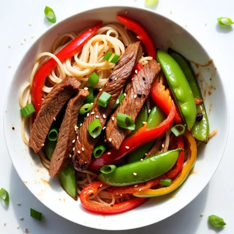 - 8 oz lo mein noodles - 1 lb beef flank steak, thinly sliced - 2 tablespoons soy sauce - 1 tablespoon oyster sauce - 1 tablespoon sesame oil - 2 cloves garlic, minced - 1 inch ginger, grated - 1 cup bell peppers, julienned (red and green) - 1 cup snap peas - 3 green onions, chopped - Salt and pepper to taste When I whip up Minute Beef Lo Mein, I love using fresh and simple ingredients. The star of this dish is the lo mein noodles. They soak up all the flavors and bring a nice texture. I recommend looking for fresh noodles if you can find them. Next, beef flank steak gives the dish its rich taste. Thinly sliced, it cooks quickly and stays tender. Marinating it with soy sauce, oyster sauce, and sesame oil adds depth to the flavor. The garlic and ginger bring warmth and zest, making every bite exciting. I like to add colorful vegetables like bell peppers and snap peas. They not only add crunch but also brighten the dish. Finally, green onions sprinkle a fresh note on top, plus they look great! Salt and pepper are key to balancing the flavors. Be sure to taste as you go. The right mix makes a huge difference. With these ingredients, you’ll create a quick meal that’s full of flavor and fun. {{ingredient_image_1}} Start by preparing the lo mein noodles. Boil water in a pot, then add the noodles. Cook them according to the package's instructions. This usually takes about 3 to 5 minutes. Once they are soft, drain the noodles and set them aside. You want them ready for the next steps. Now, let's marinate the beef. In a bowl, mix the sliced beef with soy sauce, oyster sauce, sesame oil, minced garlic, and grated ginger. This blend gives the beef great flavor. Let it marinate for about 10 minutes. This time allows the beef to soak up those tasty sauces. Next, heat a large skillet or wok over medium-high heat. Add a splash of sesame oil to the pan. When the oil is hot, stir-fry the marinated beef. Cook for about 2 to 3 minutes until it is browned and just cooked through. Once done, remove the beef from the pan and set it aside. This step gives the beef a nice sear. In the same skillet, add a bit more sesame oil if needed. Now, toss in the bell peppers and snap peas. Stir-fry them for about 2 to 3 minutes. You want them to be tender-crisp, so keep an eye on them. If the vegetables start to stick, add a little oil. This keeps them from burning. Return the beef to the skillet with the cooked vegetables. Then, add the cooked lo mein noodles. Toss everything together well. Make sure the noodles are coated in the sauces. This helps all the flavors mix together. Finally, season your dish with salt and pepper to taste. You can adjust the sauces based on your preference. Just before serving, toss in chopped green onions for a fresh touch. To present, serve in large bowls. You can garnish with more green onions and sesame seeds for a beautiful finish. - Prepping ingredients in advance: Slice your beef and chop vegetables before cooking. This cuts down your cooking time. You can even do this the night before to save more time during the week. - Using leftover beef options: If you have leftover steak or roast, use that instead. Just slice it thin and skip the marinating step. This makes the recipe even quicker! - Ensuring high heat for a good sear: Always use high heat when cooking the beef. This helps it brown well and keeps it juicy. A hot skillet is key to great stir-fry. - Avoiding overcrowding the pan: Cook the beef in batches if needed. If you add too much at once, the beef will steam instead of sear. This can ruin the texture. - Adjusting flavors with different sauces: Feel free to mix in your favorite sauces. Try adding hoisin or chili sauce for a spicy kick. Each sauce brings a unique taste to the dish. - Adding or substituting vegetables: You can use other veggies like carrots, broccoli, or mushrooms. Get creative! This allows you to use what you have on hand or what’s in season. Pro Tips Use High Heat: Cooking on high heat helps to quickly sear the beef, locking in juices and flavor. Prep Ingredients First: Have all your ingredients prepped and ready to go before starting to cook to ensure a smooth stir-fry process. Don't Overcrowd the Pan: Stir-fry in batches if necessary to avoid steaming the ingredients instead of frying them. Adjust Sauce to Taste: Taste your dish before serving and adjust the seasoning or sauces to achieve your desired flavor profile. {{image_2}} You can switch beef for chicken, shrimp, or tofu. Chicken works well with this dish. Just slice it thin and marinate like the beef. Shrimp cooks fast and adds a nice flavor. Tofu is a great choice for a plant-based meal. Make sure to press it to remove excess water before marinating. For a vegan twist, replace the beef with plant-based proteins. Tempeh or seitan can mimic the beef texture well. Use vegan sauces like soy sauce or hoisin sauce to keep the flavors bold. Vegetable broth can replace any meat-based broth for added depth. These changes make the dish exciting and full of flavor. Lo mein noodles are classic, but you can explore other types. Rice noodles are gluten-free and have a light texture. Egg noodles add a rich flavor and chewy bite. For gluten-free options, use brown rice noodles or zucchini noodles. Each type brings a unique taste to your meal. To keep your lo mein fresh, store it in an airtight container. Glass or plastic containers work well. Make sure to cool the dish to room temperature before sealing. This helps prevent soggy noodles. You can keep leftovers in the fridge for up to three days. When it’s time to enjoy your leftovers, you can reheat them easily. For the stove, heat a splash of sesame oil in a pan. Add the lo mein and stir until warm. If you use a microwave, place the lo mein in a microwave-safe dish. Cover it with a damp paper towel to keep moisture. Heat for 1-2 minutes, stirring once. This method helps keep the texture and flavor. If you want to store lo mein for longer, you can freeze it. Portion the dish into freezer-safe bags or containers. Remove as much air as possible before sealing. You can freeze it for up to two months. To defrost, place it in the fridge overnight. Reheat as described above to restore its delicious taste. Minute Beef Lo Mein can last about 3 to 4 days in the fridge. Store it in an airtight container. Make sure it cools before sealing. This helps keep it fresh and tasty. Yes, you can make this dish ahead of time. Cook the noodles and veggies, then store them separately. Marinate the beef and keep it in the fridge. When ready to eat, stir-fry everything together. This saves time and keeps the flavors fresh. You can serve many sides with Beef Lo Mein. Here are some tasty ideas: - Spring rolls - Egg rolls - Steamed dumplings - A simple green salad These sides add flavor and make your meal complete. Absolutely! You can use other veggies for variety. Try carrots, broccoli, or zucchini. Just cut them thin so they cook fast. This way, you can customize your dish based on what you like or have at home. You’ve learned how to make a delicious beef lo mein from scratch. With the right ingredients, simple steps, and helpful tips, you can create a meal that shines. Remember to customize your dish with different proteins and veggies. Proper storage ensures your leftovers stay fresh. So, get cooking and enjoy this tasty dish with family or friends. This recipe is fun and easy, making it perfect for any night!