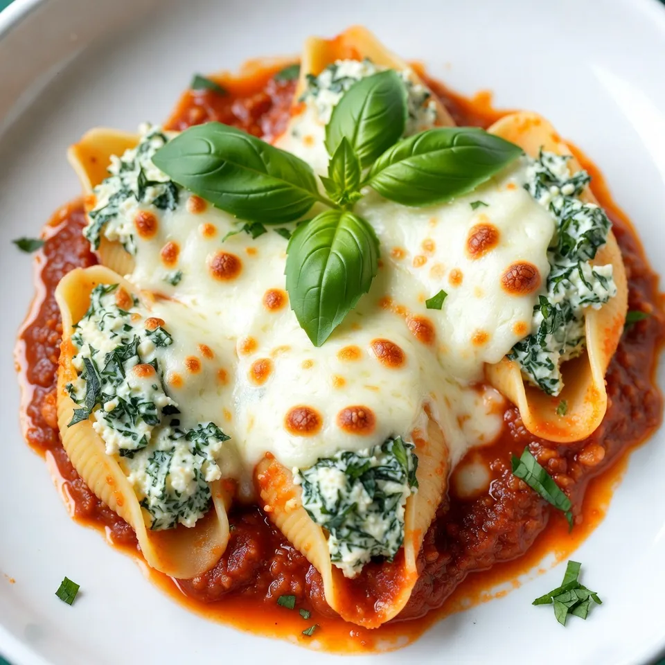 To make delicious spinach ricotta stuffed shells, you will need: - 20 jumbo pasta shells - 2 cups ricotta cheese - 1 cup fresh spinach, chopped - 1 cup shredded mozzarella cheese - 1/2 cup grated Parmesan cheese - 1 large egg - 2 cloves garlic, minced - 1 teaspoon dried oregano - 1 teaspoon salt - 1/2 teaspoon black pepper - 2 cups marinara sauce - Fresh basil leaves for garnish These ingredients come together to create a rich and creamy filling. You can add some fun twists to your dish. Here are a few ideas: - Chopped sun-dried tomatoes for a tangy flavor - Crushed red pepper for heat - Fresh herbs like parsley or thyme for added freshness - Different cheeses, such as feta or goat cheese, for a unique taste These options let you create a stuffed shell that fits your taste. If you have dietary needs, try these swaps: - Use gluten-free pasta shells if you need a gluten-free option. - Swap ricotta cheese for a dairy-free cheese to make it vegan. - Replace eggs with flaxseed meal mixed with water as a binder. - Use low-sodium marinara sauce if you are watching your salt intake. These substitutions help you enjoy this dish no matter your dietary restrictions. {{ingredient_image_1}} Start by boiling water in a large pot. Once it boils, add salt. This adds flavor to the shells. Add 20 jumbo pasta shells to the pot. Cook them until they are al dente, which means they should still have a bite. This usually takes around 10-12 minutes. Stir occasionally to prevent sticking. After cooking, drain the shells in a colander and rinse them with cold water. This helps stop the cooking process. Let them cool while you prepare the filling. In a large mixing bowl, combine 2 cups of ricotta cheese with 1 cup of chopped fresh spinach. Add half of the mozzarella cheese, which is about 1/2 cup. Then, mix in 1/2 cup of grated Parmesan cheese. Crack in 1 large egg for binding. Next, add 2 cloves of minced garlic, 1 teaspoon of dried oregano, 1 teaspoon of salt, and 1/2 teaspoon of black pepper. Stir everything together until it is smooth and well mixed. This filling will be creamy and flavorful. Preheat your oven to 375&deg;F (190&deg;C). Now, take each cooked shell. Use a spoon or a piping bag to fill each shell generously with the spinach and ricotta mixture. Take your time to pack the filling in well. Once all shells are filled, grab a 9x13 inch baking dish. Spread a thin layer of marinara sauce on the bottom. Place the stuffed shells seam side up in the dish. Pour the rest of the marinara sauce over the shells. Finally, sprinkle the remaining mozzarella cheese on top. Cover the baking dish with aluminum foil to keep the shells moist. Bake them in the oven for 25 minutes. After that, carefully remove the foil. Bake for another 10-15 minutes until the cheese is bubbly and golden brown. If you want a crispy top, you can bake them a bit longer. Let the dish cool for a few minutes after baking. Garnish with fresh basil leaves before serving. Enjoy your delicious spinach ricotta stuffed shells! When I choose ingredients for spinach ricotta stuffed shells, I look for fresh items. Fresh spinach adds bright flavor and color. Look for dark green leaves that are not wilted. For ricotta, pick a brand that feels creamy and smooth. The cheese should not be too watery. Use whole milk mozzarella for a rich taste. Always check the expiration dates on dairy products. This ensures your dish will taste fresh. One big mistake is overcooking the pasta shells. Cook them just until al dente. This allows them to hold their shape when you stuff them. Another error is not draining the shells well. Excess water can ruin your dish. Do not skip the herbs, either. Oregano adds depth, and garlic gives great flavor. Finally, avoid skimping on the marinara sauce. A good amount keeps the shells moist and tasty. When stuffing the shells, use a spoon or a piping bag. This helps you fill them evenly and avoid spills. Do not overfill, or you will have a mess. Leave some space at the top. Lay the stuffed shells seam-side up in the dish. This helps them stay together while baking. Cover with foil during baking to keep moisture inside. Remove the foil later to let the cheese get bubbly and golden. Pro Tips Use Fresh Ingredients: Whenever possible, opt for fresh spinach and high-quality cheeses to enhance the flavor and texture of your dish. Don&rsquo;t Overcook the Pasta: Cooking the pasta shells al dente is crucial, as they will continue to cook in the oven and absorb moisture from the sauce. Experiment with Herbs: Feel free to add other herbs such as basil or thyme to the filling for an extra layer of flavor. Let it Rest: Allow the baked dish to rest for a few minutes before serving. This helps the filling set and makes for easier serving. {{image_2}} You can change the flavor of your stuffed shells by adding different cheeses. Try using goat cheese or feta for a tangy twist. Blend in cream cheese for a creamier filling. Mixing cheeses adds depth and richness to each bite. You can also replace some mozzarella with provolone for a nice smoky flavor. Remember, the more cheese, the merrier! If you want a vegetarian version, skip the egg in the filling. Use a flaxseed meal to replace the egg. For a vegan option, use dairy-free ricotta made from nuts or tofu. There are many recipes online for vegan ricotta. You can also add veggies like mushrooms or bell peppers to the filling. This keeps the dish fresh and colorful. Adding spices and herbs can elevate the taste of your dish. Try adding crushed red pepper for a kick. Fresh herbs like parsley or thyme can add brightness. Mix in a pinch of nutmeg to bring out the creaminess of the ricotta. You can also experiment with Italian seasoning or fresh basil for extra flavor. Don't be afraid to get creative! After enjoying your Spinach Ricotta Stuffed Shells, let them cool down. Transfer the leftovers to an airtight container. This keeps them fresh. Store them in the fridge for up to three days. If you want to keep them longer, freezing is a good option. To reheat your stuffed shells, preheat your oven to 350&deg;F (175&deg;C). Place the shells in a baking dish. Add a splash of marinara sauce on top. Cover the dish with foil to keep them moist. Bake for 20 minutes or until hot. You can also use the microwave for a quick option. Just heat them in a microwave-safe dish for 2-3 minutes. For freezing, make sure the shells are completely cool. Place them in a freezer-safe container or wrap them tightly in plastic wrap. They can last in the freezer for up to three months. When you&rsquo;re ready to enjoy them, thaw in the fridge overnight before reheating. This way, you can savor your delightful dinner any time! Yes, you can prepare these stuffed shells in advance. Cook the shells and make the filling. Once you fill the shells, place them in your baking dish. Cover it and store it in the fridge for up to 24 hours. When you&rsquo;re ready to bake, add a few extra minutes to the cooking time. These stuffed shells pair well with a fresh salad. A simple green salad with a light vinaigrette works great. Garlic bread is another tasty option. You can also serve it with roasted vegetables for added flavor and nutrition. You can tell the stuffed shells are done when the cheese is bubbly and golden. The internal temperature should reach 165&deg;F (74&deg;C). If you see a nice golden crust and the marinara sauce is hot, they are ready to eat! You learned how to create delicious Spinach Ricotta Stuffed Shells. I shared key ingredients, step-by-step cooking methods, and helpful tips. Customizing this dish is simple with optional ingredients and substitutions for diets. Storing leftovers and reheating them is easy, making this dish great for meal prep. Experiment with variations to suit your taste. Enjoy making this dish and impress your friends and family!