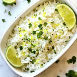 To make Coconut Lime Rice, you need a few key ingredients: - 1 cup jasmine rice - 1 can (400ml) coconut milk - 1 cup water - 2 tablespoons lime juice - Zest of 1 lime - 1/2 teaspoon salt These ingredients create a creamy, flavorful rice dish that is bright and zesty. If you want to take your rice to the next level, consider these optional ingredients: - 1 tablespoon sugar (optional) Adding sugar balances the flavors and enhances the coconut taste. You can skip it if you prefer a more savory dish. Fresh herbs and garnishes add color and flavor. I recommend: - 1/4 cup chopped fresh cilantro (for garnish) - Lime wedges (for serving) Cilantro brings a fresh taste, while lime wedges add a zesty kick when served. These elements make your dish visually appealing and even more delicious. {{ingredient_image_1}} First, rinse the jasmine rice. Use cold water until the water runs clear. Rinsing helps remove extra starch. This step keeps your rice from being sticky. Place the rinsed rice in a medium saucepan for cooking. Add the rinsed rice to the saucepan. Pour in one can of coconut milk and one cup of water. Add half a teaspoon of salt and two tablespoons of lime juice. If you like it sweeter, add one tablespoon of sugar. Stir everything together. Now, bring the mix to a gentle boil over medium-high heat. Once it boils, lower the heat and cover the pan. Cook for 15 to 18 minutes. The rice should be tender and soak up all the liquid. Avoid lifting the lid too often. This keeps steam inside, which helps cook the rice perfectly. After cooking, take the saucepan off the heat. Let it rest, covered, for five minutes. This step allows the rice to finish cooking. Next, use a fork to fluff the rice gently. Stir in the lime zest along with the lime juice. Mix well to combine all the flavors. Serve the Coconut Lime Rice warm. Top it with chopped cilantro for color. Add lime wedges on the side for a fresh touch. Enjoy your flavorful side dish! Rinsing rice is simple but very important. It helps remove excess starch. Start with 1 cup of jasmine rice. Place it in a fine mesh strainer. Run cold water over it. Keep rinsing until the water runs clear. This step can make your rice less sticky. A good rinse sets up your rice for success. For tender rice, use the right water-to-rice ratio. In this recipe, mix 1 can of coconut milk with 1 cup of water. This blend adds creaminess and flavor. Once you bring it to a boil, reduce the heat to low. Cover the pot and let it cook for 15-18 minutes. Resist the urge to lift the lid. Each time you open it, steam escapes, and rice may cook unevenly. You can boost the flavor of your coconut lime rice. Add 1 tablespoon of sugar for a hint of sweetness. This contrasts nicely with the lime. The zest of 1 lime brings a fresh, bright taste. You can also mix in chopped fresh cilantro after cooking. It adds a pop of color and freshness. Serve with lime wedges for an extra zing. These small changes make a big difference. Enjoy experimenting! Pro Tips Rinse the Rice: Rinsing the jasmine rice under cold water helps to remove excess starch, preventing the rice from becoming gummy and ensuring a fluffier texture. Cooking Liquid Ratio: For perfectly cooked rice, maintain a 1:1 ratio of coconut milk to water. This gives the rice a rich flavor while ensuring it cooks evenly. Let it Rest: After cooking, letting the rice sit covered for an additional 5 minutes allows it to steam and absorb any remaining moisture, enhancing the overall texture. Fresh Garnish: Always use fresh cilantro and lime wedges for serving. This not only adds a pop of color but also enhances the flavor profile with freshness and acidity. {{image_2}} You can use other rice types if you don&rsquo;t have jasmine rice. Long-grain rice works well. You could also try basmati rice for a floral hint. If you use brown rice, increase the cooking time. Brown rice takes longer to cook but adds a nice nutty flavor. You can add fun flavors to Coconut Lime Rice. Try mixing in diced pineapple for sweetness. Adding chopped green onions gives a nice crunch. For a spicy kick, toss in diced jalape&ntilde;os. You can also mix in cooked black beans for added protein and color. Coconut Lime Rice pairs well with many dishes. Serve it with grilled chicken for a simple meal. It&rsquo;s great alongside shrimp or fish tacos. You can also enjoy it with spicy curries to balance the heat. For a veggie option, serve it with a stir-fry for a colorful plate. To keep Coconut Lime Rice fresh, let it cool first. Use an airtight container. Store it in the fridge for up to 3 days. For best taste, eat it within this time. If you want to keep it longer, consider freezing. When you're ready to eat, take the rice out of the fridge. Place it in a pot over low heat. Add a splash of water or coconut milk to help it warm up. Stir it often. You can also use the microwave. Heat it in a bowl, covered loosely, for about 1-2 minutes. Stir halfway through to warm evenly. To freeze Coconut Lime Rice, scoop it into freezer-safe bags. Press out the air before sealing. Label the bags with the date. You can freeze it for up to 2 months. When ready to eat, thaw it overnight in the fridge. Warm it up as described above for a tasty meal. Coconut Lime Rice pairs well with many dishes. I love serving it with grilled chicken or shrimp. It also complements stir-fried veggies perfectly. For a vibrant meal, try it with fish tacos or spicy curries. The rice adds a refreshing touch to bold flavors. Yes, you can prepare Coconut Lime Rice in advance. Cook the rice and let it cool. Store it in an airtight container in the fridge. It stays fresh for about three days. When ready to serve, just reheat it in a pan or microwave. Add a little water to keep it moist. Making Coconut Lime Rice dairy-free is easy. Just use coconut milk, which is already dairy-free. Avoid adding any dairy products like butter or cream. The coconut milk gives a rich flavor. You can still enjoy the creaminess without dairy! Coconut lime rice is easy and fun to make. We covered key ingredients, like coconut milk and lime, to bring bright flavors to your meal. I shared step-by-step instructions to help you cook this dish perfectly every time. You learned tips for rinsing rice and enhancing flavor. Explore variations with different rice types and additional ingredients, too. Don&rsquo;t forget how to store and reheat your leftover rice! Enjoy this simple recipe, and impress your family next meal!