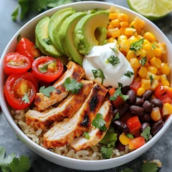 To make these Southwest Chicken Burrito Bowls, you need: - 2 boneless, skinless chicken breasts - 1 tablespoon olive oil - 1 teaspoon chili powder - 1 teaspoon cumin - 1 teaspoon paprika - 1/2 teaspoon garlic powder - Salt and pepper to taste - 1 cup brown rice or quinoa - 1 can (15 oz) black beans, rinsed and drained - 1 cup corn (fresh, frozen, or canned) - 1 red bell pepper, diced - 1 avocado, sliced - 1/2 cup cherry tomatoes, halved - 1/4 cup fresh cilantro, chopped - 1 lime, cut into wedges - Sour cream or Greek yogurt for serving (optional) You can swap some ingredients if needed. Use chicken thighs instead of breasts for more flavor. If you want a plant-based bowl, try tofu or tempeh instead of chicken. You can use any grain like farro or couscous instead of brown rice or quinoa. Swap black beans for pinto beans or chickpeas. Fresh herbs like parsley can replace cilantro if you prefer. For spice, try taco seasoning instead of individual spices. Each serving of these burrito bowls provides: - Calories: 450 - Protein: 30g - Carbohydrates: 55g - Fat: 15g - Fiber: 12g This meal is rich in protein and fiber, making it a filling choice. The fresh veggies add vitamins and minerals, boosting your health. Enjoy this meal guilt-free, knowing it&rsquo;s both tasty and good for you! {{ingredient_image_1}} Start by cooking the brown rice or quinoa. You can follow the instructions on the package. Use one cup of rice or quinoa. It takes about 15-20 minutes to cook. Once it is done, set it aside. This will be the base of your bowl. In a small bowl, mix chili powder, cumin, paprika, garlic powder, salt, and pepper. This spice mix adds great flavor. Heat one tablespoon of olive oil in a skillet over medium heat. Season both sides of the chicken breasts with the spice mix. Place the chicken in the hot skillet. Cook for 6-7 minutes on each side. Make sure it is no longer pink in the center. After cooking, take it out and let it rest for a few minutes. Then, slice the chicken into strips. In the same skillet, add diced red bell pepper and corn. You can use fresh, frozen, or canned corn. Saut&eacute; the vegetables for about 3-4 minutes. Cook until they are softened but still bright. This adds color and flavor to your burrito bowls. Now it is time to assemble your bowls. Start with a base of the cooked brown rice or quinoa. Place sliced chicken on top. Then, add black beans, saut&eacute;ed bell peppers, corn, avocado slices, and halved cherry tomatoes. You can garnish with fresh cilantro and lime wedges. If you like, add a dollop of sour cream or Greek yogurt on top. Enjoy your delicious Southwest Chicken Burrito Bowls! To cook chicken well, use boneless, skinless breasts. Start by seasoning them with spices. Heat olive oil in a skillet over medium heat. Cook the chicken for 6-7 minutes on each side. You want the chicken to reach 165&deg;F inside. Let it rest for a few minutes before slicing. This keeps it juicy and tender. Spice matters in this dish. For a mild flavor, keep the spices simple. Use the chili powder and cumin as a base. If you love heat, add more chili powder or some cayenne. Don&rsquo;t forget to taste the spice mix before adding it to the chicken. Adjust it to match your taste. Meal prep saves time. Cook extra brown rice or quinoa for quick meals later. You can also grill or bake chicken ahead of time. Store cooked ingredients separately in the fridge. Assemble your burrito bowls just before serving for freshness. Use leftovers in salads or wraps for easy lunches. Pro Tips Marinate for More Flavor: For an added depth of flavor, marinate the chicken in the spice mix and olive oil for at least 30 minutes before cooking. Use Fresh Ingredients: Fresh corn and ripe avocados will enhance the taste and texture of your burrito bowls significantly. Customize Your Toppings: Feel free to add other toppings like jalape&ntilde;os, cheese, or salsa to cater to your taste preferences. Meal Prep Friendly: These bowls are perfect for meal prep. Store each component separately in the fridge and assemble when ready to eat. {{image_2}} You can easily switch to a vegetarian or vegan version. Replace the chicken with grilled tofu or tempeh. These options add protein and hold flavor well. You can also use jackfruit for a meat-like texture. Add in more beans like pinto or kidney beans to boost the protein even more. Use vegetable broth instead of chicken broth when cooking your rice or quinoa for extra flavor. Want more heat? Add diced jalape&ntilde;os or a pinch of cayenne pepper to the spice mix. You can also use a spicier chili powder. If you prefer milder flavors, skip the cayenne. You can serve hot sauce on the side for those who like it spicy. This way, everyone can adjust their bowl to their taste. Feel free to add more veggies to your burrito bowl. Saut&eacute; some zucchini, spinach, or mushrooms along with the bell pepper and corn. These options add color and nutrients. You can also toss in some black olives or chopped green onions for extra flavor. Adding variety keeps your meal fresh and exciting. Store leftover Southwest Chicken Burrito Bowls in an airtight container. Keep them in the fridge. They stay fresh for about three days. Make sure to separate the ingredients, if possible. This helps keep everything tasting great. To reheat, use a microwave or stovetop. If using a microwave, place the bowl in for 1-2 minutes. Stir halfway to ensure even heating. On the stovetop, heat in a skillet over low heat. Add a splash of water to prevent drying out. You can freeze these bowls for up to three months. First, let everything cool completely. Then, place the components in freezer-safe bags. Label them with a date. When you're ready to eat, thaw overnight in the fridge before reheating. Yes, you can make these burrito bowls in advance. Cook the chicken and rice ahead of time. Store them in the fridge for up to three days. Also, chop your veggies and keep them in containers. When you&rsquo;re ready to eat, just assemble the bowls. If you want a different protein, try black beans or tofu. You can also use grilled shrimp or beef. For a vegetarian option, use lentils or chickpeas. These options add great flavor and keep the meal healthy. Yes, they are very healthy! They contain lean protein from chicken, fiber from beans, and vitamins from fresh veggies. Using brown rice or quinoa adds whole grains. This makes the meal balanced and nutritious. You can add or swap ingredients to fit your taste. Try adding cheese, jalape&ntilde;os, or different veggies like zucchini. Use different grains like farro or barley. You can also change the dressing or toppings. The choice is yours! We covered the key ingredients for Southwest Chicken Burrito Bowls and their swaps. You learned step-by-step cooking methods and tips for better flavor and prep. Explore variations to suit your tastes and how to store or reheat your meals. This dish is flexible, healthy, and fun to make. I hope you feel inspired to create these burrito bowls at home! Enjoy the cooking process and share your yummy results.