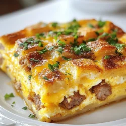 - 1 lb breakfast sausage (mild or spicy) - 8 large eggs - 2 cups milk - 4 cups cubed day-old bread (sourdough or French) - 1 cup shredded cheddar cheese - &frac12; cup maple syrup - 1 teaspoon ground cinnamon - &frac12; teaspoon nutmeg - Salt and pepper to taste - Chopped fresh parsley for garnish What should I look for in breakfast sausage? Choose a sausage that fits your taste. Mild sausage gives a nice flavor without much heat. Spicy sausage adds a kick. Check the label for natural ingredients. Avoid fillers and preservatives for a better taste. What type of bread works best? Day-old bread is key here. Sourdough has a tangy flavor. French bread is light and fluffy. Both soak up the egg mixture well. Fresh bread can get mushy, so stick to day-old. You can also mix different types for added flavor. {{ingredient_image_1}} First, I preheat my oven to 350&deg;F (175&deg;C). This heat helps cook the casserole evenly. Next, I grease a 9x13-inch baking dish with cooking spray or butter. This step prevents sticking and makes serving easier. In a skillet over medium heat, I cook the breakfast sausage until it&rsquo;s browned. I break apart the sausage with a spatula while it cooks. This helps it cook evenly. After it&rsquo;s done, I drain any fat and set the sausage aside. This keeps the casserole from being too greasy. In a large bowl, I whisk together eight eggs, two cups of milk, and half a cup of maple syrup. I also add one teaspoon of ground cinnamon, half a teaspoon of nutmeg, salt, and pepper. Whisking until fully combined gives the eggs a smooth texture. I layer four cups of cubed day-old bread evenly in the greased baking dish. Next, I top the bread with the cooked sausage. Then, I sprinkle one cup of shredded cheddar cheese over the sausage. It adds a nice melty flavor. After that, I pour the egg mixture evenly over the layered ingredients. I make sure all the bread pieces soak well. Gently pressing down on the casserole helps everything stay submerged. I cover the dish with aluminum foil and let it sit for about 15 minutes. This soaking time helps all the flavors blend. Then, I bake it in the preheated oven for 30 minutes while covered. After that, I remove the foil and bake for an additional 15-20 minutes. I look for a golden brown top and ensure the eggs are set. Once baked, I take it out and let it cool slightly. I add chopped fresh parsley on top before serving. It looks great and adds a fresh touch! To make the best Sweet Maple Sausage Breakfast Casserole, let it sit before baking. This helps the bread soak up the egg mixture. I usually wait about 15 minutes after I assemble it. This step is key to a moist and flavorful dish. For an extra touch of sweetness, drizzle more maple syrup on top before serving. It adds a lovely shine and enhances the maple flavor. You can&rsquo;t go wrong with a little extra syrup! Pair your casserole with simple sides. Fresh fruit works great. Sliced strawberries or mixed berries add color and freshness. A green salad with a light vinaigrette also balances the dish. For drinks, consider coffee or fresh orange juice for a perfect morning vibe. You&rsquo;ll need a few key tools for this recipe: - A large mixing bowl for the egg mixture - A skillet to cook the sausage - A 9x13-inch baking dish for the casserole - A whisk for mixing the eggs and milk - A spatula for serving and layering These tools help you create this tasty breakfast with ease. A good set of kitchen tools makes cooking more fun! Pro Tips Use Fresh Ingredients: Fresh eggs and high-quality sausage can elevate the flavor of your casserole significantly. Opt for local or organic options if possible. Let it Soak: Allowing the casserole to sit for 15 minutes after assembling gives the bread time to absorb the egg mixture, resulting in a more cohesive texture. Experiment with Cheese: While cheddar is a classic choice, feel free to mix in other cheeses like mozzarella, pepper jack, or feta for added depth of flavor. Make it Ahead: This casserole can be assembled a day in advance. Just cover it and refrigerate overnight, then bake it in the morning for a hassle-free breakfast. {{image_2}} You can make this breakfast casserole your own by swapping ingredients. Try different types of cheese. Instead of cheddar, use mozzarella for a milder taste. Feta cheese adds a nice tang. You can also switch the bread type. Use brioche for a richer flavor or whole wheat for added fiber. Each choice brings a unique twist to the dish. Want to boost flavor? Add herbs and spices! Fresh thyme or rosemary works great with the sausage. A pinch of red pepper flakes adds heat. If you love garlic, saut&eacute; some minced garlic with the sausage. These little additions can transform your casserole from good to amazing. If you need a vegetarian option, leave out the sausage. Replace it with saut&eacute;ed mushrooms or spinach. For a gluten-free version, use gluten-free bread. Just ensure your sausage is also gluten-free if you choose to include it. These swaps allow everyone to enjoy this tasty breakfast casserole. To keep your Sweet Maple Sausage Breakfast Casserole fresh, let it cool first. Then, place it in an airtight container. You can store it in the fridge for up to four days. If you want to save it longer, freeze it. Wrap the casserole tightly in plastic wrap, then in aluminum foil. This method prevents freezer burn. When you're ready to enjoy leftovers, preheat your oven to 350&deg;F (175&deg;C). Place the casserole in a baking dish. Cover it with foil to keep moisture in. Heat for about 20 minutes. If you prefer, you can reheat individual slices in the microwave for about one to two minutes. Just be careful not to overheat, as this can dry it out. The casserole stays fresh in the fridge for about four days. In the freezer, it can last up to three months. For the best taste, eat it within this time frame. After that, the flavors may fade. Always check for signs of spoilage before eating. Yes, you can prepare this casserole a day before. Just follow these steps: - Cook the sausage and mix the egg mixture. - Layer the bread, sausage, and cheese in the dish. - Pour the egg mixture on top. - Cover and refrigerate overnight. - In the morning, bake it straight from the fridge, adding an extra 5-10 minutes to the cook time. This saves time in the morning and lets the flavors mix well. Absolutely! You can choose from various sausage types. Here are some suggestions: - Turkey sausage for a leaner option. - Italian sausage for a spicy kick. - Veggie sausage for a meatless choice. Each option brings its own flavor, so pick what you love! This casserole pairs well with many dishes. Try these ideas: - Fresh fruit like berries or melon for sweetness. - A simple green salad for crunch. - A hot cup of coffee or fresh juice to drink. These sides make the meal complete and refreshing. Check these signs to ensure your casserole is ready: - The top should be golden brown. - A knife inserted in the center comes out clean. - The eggs should be set, not runny. These cues will help you serve a perfect dish every time! This breakfast casserole is easy to make and full of flavor. We covered ingredients like sausage, eggs, and spices. I shared tips for perfect texture and unique variations. You learned how to store leftovers and reheat them well. In the end, this dish is perfect for breakfast or brunch. It warms your home with its delicious smells. Share it with family and friends; it will impress everyone. Enjoy cooking and savoring this delightful meal.