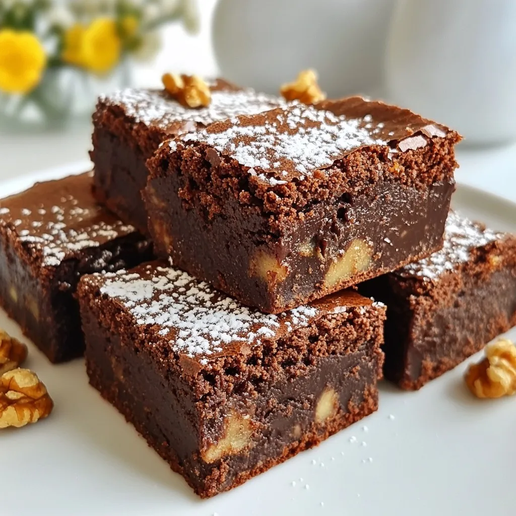 - 1 cup almond butter - 1/2 cup unsweetened cocoa powder - 1/2 cup maple syrup These three main ingredients create a rich and fudgy brownie. Almond butter gives a nice, creamy texture. Cocoa powder adds deep chocolate flavor. Maple syrup sweetens the mix and helps bind everything together. - 1/2 cup semi-sweet chocolate chips - A handful of chopped nuts (walnuts or pecans) Adding chocolate chips makes these brownies even more indulgent. Nuts give a nice crunch and flavor. You can mix and match these add-ins based on your taste. - Alternative nut butters - Sweetener options (honey) If you don’t have almond butter, use any nut butter you like. Peanut butter or cashew butter works great too! For sweetness, you can swap maple syrup with honey. This can change the flavor but still keeps it delicious. {{ingredient_image_1}} First, preheat your oven to 350°F (175°C). This step is key for an even bake. Next, take an 8x8 inch baking pan and line it with parchment paper. Leave some paper hanging over the sides. This will help you lift the brownies out later with ease. In a mixing bowl, combine almond butter, unsweetened cocoa powder, maple syrup, eggs, and vanilla extract. Mix these until smooth and well blended. It’s important to get rid of any clumps. Then, stir in baking soda and salt. Make sure everything is mixed evenly. If you want, gently fold in the chocolate chips and chopped nuts. This adds a nice texture and flavor. Now it's time to pour the brownie batter into the prepared baking pan. Spread it out evenly using a spatula. Place the pan in your preheated oven. Bake for 20-25 minutes. You'll know they're done when the edges pull away from the pan. You can also do the toothpick test. Insert a toothpick in the center. It should come out mostly clean. Let the brownies cool completely in the pan on a wire rack. Then, lift them out using the parchment paper and cut them into squares. To get the best texture, measure your ingredients well. Use a kitchen scale for accuracy. This helps the brownies bake evenly. If you prefer a softer brownie, reduce the baking time slightly. Cooling is key for clean cuts. Let your brownies cool completely in the pan. This makes them firm. After cooling, use the parchment paper to lift them out. Then, cut them into squares with a sharp knife. For rich flavor, I recommend using high-quality cocoa powder. Brands like Valrhona or Ghirardelli work well. They add deep taste to your brownies. You can also try different toppings. A dollop of whipped cream or a scoop of ice cream makes a great pairing. Chopped nuts or a drizzle of caramel sauce can enhance the flavor too. One common mistake is overmixing the batter. Mix just until combined to keep brownies fudgy. To check for doneness, insert a toothpick in the center. If it comes out mostly clean, your brownies are done. A few moist crumbs are okay, but batter means they need more time. Pro Tips Use Fresh Ingredients: Always opt for the freshest eggs and nut butter to enhance the flavor and texture of your brownies. Don’t Overmix: Mix the batter just until combined to maintain a fudgy texture; overmixing can lead to a cakey result. Check for Doneness: Since ovens vary, start checking your brownies at 20 minutes; they should be set but still moist in the center. Cool Before Cutting: Allow the brownies to cool completely in the pan for the best texture and easier cutting into squares. {{image_2}} You can easily modify these brownies to fit your needs. To make them vegan or egg-free, simply use flax eggs instead of real eggs. Mix one tablespoon of ground flaxseed with three tablespoons of water. Let it sit for five minutes until it thickens. This will bind your ingredients without using eggs. If you want a nut-free version, use sunflower seed butter or soy nut butter. These options will still give you a rich taste and texture without any nuts. Always check for allergies when serving to others. You can make these brownies more exciting with different flavors. Adding extracts like mint or almond can give your brownies a unique twist. Just one teaspoon is enough to change the flavor profile. Another way to enhance the taste is by adding spices. A pinch of cinnamon can bring warmth, while a hint of chili powder adds a fun kick. Experiment with these to find your favorite flavor combination. How you serve your brownies can make a big difference! Pairing them with a scoop of vanilla ice cream adds creaminess. The hot brownie and cold ice cream create a delightful contrast. For a pretty touch, dust your brownies with powdered sugar. You can also add fresh berries or a drizzle of chocolate sauce on top. These simple garnishing options will make your brownies look as good as they taste! To keep your brownies fresh, store them in an airtight container. This method prevents air from drying them out. You can line the container with parchment paper. This helps avoid sticking. I suggest placing a layer of wax paper between layers of brownies. This keeps them moist and tasty. To freeze brownies, wrap them tightly in plastic wrap. Then, place the wrapped brownies in a freezer-safe bag. Make sure to remove as much air as possible. For best quality, eat them within three months. When you are ready to enjoy, take them out and let them thaw in the fridge. This keeps the texture nice and soft. These brownies stay fresh for about five days at room temperature. Store them in a cool, dry place. If you notice any hard edges or a dry texture, they may be spoiled. Look for signs like a strange smell or mold. If you see these signs, it’s time to toss them. Enjoy these fudgy treats while they are still fresh! You can use other nut butters like peanut butter or cashew butter. Sunflower seed butter is great for nut-free diets. When you pick a nut butter, think about texture and flavor. Almond butter is creamy and mild. Other nut butters may change the taste a bit. Look for a slight pull from the edges of the pan. The top should look set and not shiny. For a precise check, use the toothpick test. Insert a toothpick into the center of the brownies. If it comes out with a few moist crumbs, they are ready. If it’s wet with batter, bake a little longer. Yes, you can! To make them in advance, bake and let them cool completely. Then, store them in an airtight container. You can keep them at room temperature for a couple of days. For longer storage, place them in the fridge. This keeps them fresh and tasty! In this post, we explored making delicious brownies from scratch. We covered key ingredients like almond butter, cocoa powder, and maple syrup. You learned how to prep your pan, mix the batter, and bake it to perfection. We also shared tips for texture and flavor and discussed storage options to keep your brownies fresh. With these insights, you can confidently create your own rich brownies. Enjoy experimenting with variations and sharing them with loved ones. Happy baking!