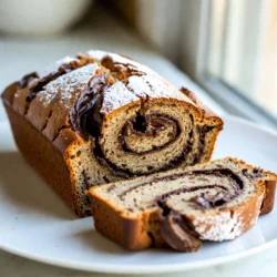 - 3 ripe bananas, mashed - 1/3 cup melted butter - 1 teaspoon baking soda - A pinch of salt - 3/4 cup sugar - 1 large egg, beaten - 1 teaspoon vanilla extract - 1 cup all-purpose flour - 1/2 cup Nutella To make Banana Nutella Swirl Bread, you need simple ingredients. Start with three ripe bananas. The riper the bananas, the sweeter the bread will be. Next, grab 1/3 cup of melted butter. This adds richness to every bite. You also need 1 teaspoon of baking soda and a pinch of salt. Baking soda helps the bread rise, while salt enhances the flavors. For sweetness, use 3/4 cup of sugar. It balances the flavors well. You will need one large egg, beaten, for moisture and structure. One teaspoon of vanilla extract brings warmth to the mix. For the base, use 1 cup of all-purpose flour. This gives the bread its body. Finally, don't forget 1/2 cup of Nutella. This creamy spread adds a rich chocolate-hazelnut swirl. You can also add optional toppings like powdered sugar or more Nutella for serving. These ingredients come together to create a sweet treat that is hard to resist. Making this bread is simple and fun, and you will love the final result! {{ingredient_image_1}} 1. Preheat your oven to 350&deg;F (175&deg;C). Grease a 9x5 inch loaf pan. 2. In a large bowl, mash 3 ripe bananas with a fork until smooth. 3. Stir in 1/3 cup of melted butter until fully mixed. 4. Add 1 teaspoon of baking soda and a pinch of salt to the mix. 5. Pour in 3/4 cup of sugar, 1 beaten egg, and 1 teaspoon of vanilla extract. Mix well. 6. Gradually fold in 1 cup of all-purpose flour. Be careful not to overmix. 1. Pour half of the banana batter into the prepared loaf pan. 2. Drop spoonfuls of 1/2 cup Nutella over the batter. 3. Use a knife to swirl gently for a marbled look. 4. Pour the rest of the banana batter on top. 5. Add more Nutella and swirl again for a lovely design. 1. Bake in the preheated oven for 50-60 minutes. 2. Check for doneness by inserting a toothpick in the center. It should come out clean. 3. Let the bread cool in the pan for 10 minutes before moving it to a rack. To ensure a moist loaf, use ripe bananas. The riper the bananas, the sweeter and moister your bread will be. Aim for bananas with dark spots on the peel. This is a sign of ripeness. Mixing technique matters. When you add flour, fold it in gently. Overmixing can make the bread tough. Just stir until you no longer see dry flour. This helps keep the loaf light and fluffy. The best way to serve Banana Nutella Swirl Bread is warm. Slice it and let it cool slightly before serving. You can enjoy it plain or spread more Nutella on top for a treat. For drink pairings, try coffee or warm milk. These drinks complement the rich flavors in the bread. You can also serve it with fresh fruit for a nice balance. Garnishing makes your bread look great. Dust the top with powdered sugar for a sweet touch. You can also drizzle more Nutella on top. This adds a nice finish and invites everyone to dig in. Pro Tips Use Overripe Bananas: The riper the bananas, the sweeter and more flavorful your bread will be. Look for bananas with brown spots for the best results. Swirl Carefully: When adding Nutella, use a knife to gently swirl it into the batter. Avoid overmixing to keep the marbled effect intact. Check for Doneness: Ovens can vary in temperature, so check your bread a few minutes before the suggested baking time to prevent overbaking. Storage Tips: Store any leftover bread in an airtight container at room temperature for up to 3 days, or freeze for longer storage. {{image_2}} You can make this bread even better by swapping some ingredients. Here are a few ideas: - Almond flour: Use almond flour instead of all-purpose flour for a nutty flavor and a gluten-free option. - Gluten-free flour: Choose a gluten-free blend if you want to keep it light and fluffy without gluten. - Different nut spreads: Try peanut butter or cashew butter instead of Nutella. Each spread brings its own unique taste. These swaps can change the texture and flavor of your bread while still keeping it delicious. Want to take your banana Nutella swirl bread up a notch? Here are some fun additions: - Walnuts: Add chopped walnuts for a nice crunch. They also complement the banana flavor well. - Chocolate chips: Stir in mini chocolate chips for extra sweetness and gooeyness. - Spices: Experiment with spices like cinnamon or nutmeg. They can add warmth and depth to your bread. These enhancements can add layers of flavor to your loaf. Don't hesitate to try them out! To keep your banana Nutella swirl bread fresh, store it at room temperature. Use an airtight container or wrap it in plastic wrap. This method helps keep the bread moist and tasty for up to three days. Avoid placing it in the fridge, as cold air can make it dry out faster. If you want to save your banana Nutella swirl bread for later, freezing is the best way. First, let the bread cool completely. Then, wrap it tightly in plastic wrap. After that, place it in a freezer-safe bag or container. This method keeps it safe for up to three months. When you're ready to eat it, simply thaw it in the fridge overnight or at room temperature for a few hours. To warm up your banana Nutella swirl bread, use these methods: - Oven: Preheat your oven to 350&deg;F (175&deg;C). Place the bread on a baking sheet and heat for about 10-15 minutes. This will make it warm and soft. - Microwave: For a quick option, slice a piece of bread and place it on a microwave-safe plate. Heat it for about 10-15 seconds. This method works best for single slices. These methods help bring back its delicious flavor and soft texture. Enjoy each bite! Can I use frozen bananas for this recipe? Yes, you can use frozen bananas! Just thaw them first. The texture will be fine after mashing. How can I tell when the bread is done baking? Check for doneness by inserting a toothpick in the center. If it comes out clean, the bread is ready! Can I make this recipe without eggs? Yes, you can replace the egg with applesauce or a flax egg. This will keep the bread moist. How long will leftovers stay fresh? Leftovers stay fresh for about three days at room temperature. Store them in an airtight container. - Share your favorite add-ins or modifications. Some people love adding walnuts for crunch or chocolate chips for extra sweetness. - Readers suggest using almond butter instead of Nutella for a twist. Others like to add a sprinkle of cinnamon for warmth. This blog post covered how to make Banana Nutella Swirl Bread. We discussed the ingredients, preparation steps, and baking process. Tips and tricks helped ensure a moist loaf and delicious serving suggestions. Variations allowed for creative twists, while storage info made enjoying leftovers easy. In conclusion, this recipe is simple and fun. You can make it your own with flavors and toppings. Enjoy your baking journey and share your tasty results!