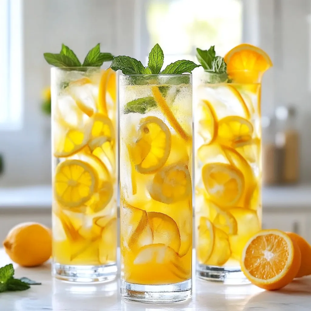 - 1 cup elderflower syrup - 2 cups sparkling water - 1 cup fresh orange juice - 1/2 cup fresh lemon juice - Zest of 1 lemon - Fresh mint leaves for garnish - Ice cubes To create this bright and refreshing drink, I love using elderflower syrup. It brings a sweet, floral note that pairs well with citrus. For the bubbles, sparkling water is a must. I choose fresh orange juice for sweetness and fresh lemon juice for that zesty kick. Don't forget the lemon zest; it adds a burst of flavor! Fresh mint leaves make a lovely garnish and add a bright aroma. Ice cubes are essential to keep this drink cool and refreshing. - Large pitcher - Measuring cups - Mixing spoon - Serving glasses You will need a large pitcher to mix everything together. Measuring cups help you get the right amounts of each ingredient. A mixing spoon will ensure that all flavors combine well. Finally, have some serving glasses ready to pour your delightful drink into. {{ingredient_image_1}} First, take a large pitcher. In it, combine 1 cup of elderflower syrup, 1 cup of fresh orange juice, and 1/2 cup of fresh lemon juice. Stir well to mix all the flavors together. This step is key for a balanced taste. The elderflower brings sweetness, while the citrus adds freshness. Next, add the zest of 1 lemon into the pitcher. This adds a nice citrus kick. Stir the mixture again to blend the zest in well. Now, fill each glass with ice cubes. Pour the elderflower citrus mixture over the ice until each glass is about half full. This will keep your drink cool and refreshing. Now it’s time for the fizz! Top each glass with 2 cups of sparkling water. This adds a bubbly finish. You can adjust the amount based on how fizzy you like your drink. Stir gently with a spoon to mix everything, but be careful not to lose the fizz. Finally, garnish each drink with a few fresh mint leaves. This adds a pop of color and a lovely aroma. Enjoy your Winter Gin Elderflower Cocktail! To make the best Winter Gin Elderflower Cocktail, you can adjust the fizz level. If you like more bubbles, add more sparkling water. For less fizz, use less water. This gives you control over how refreshing the drink is. Choosing the right glassware also matters. Tall glasses show off the pretty colors. They also give room for the drink to breathe. Use clear glass to let the bright drink shine. Decorative garnishes add charm to your cocktail. Fresh mint leaves not only look nice but also smell great. You can also use slices of orange on the rim. This gives guests a hint of what’s inside. Visual appeal is key. Adding a slice of lemon or orange inside the drink brightens it. These touches make your cocktail look festive and inviting. This cocktail is perfect for winter gatherings. Serve it at holiday parties or cozy nights in. It brightens up any occasion with its fresh taste. Pair your cocktail with winter snacks. Cheese platters or roasted nuts work well. They enhance the drink and make for a delightful snack while you sip. Pro Tips Chill Your Ingredients: For the best refreshment, ensure that your elderflower syrup, juices, and sparkling water are chilled before mixing. This keeps your drink cool and enjoyable without diluting it with too much ice. Experiment with Flavors: Feel free to add other citrus juices like grapefruit or lime for a unique twist. Mixing different flavors can enhance the drink's complexity and appeal. Use Fresh Ingredients: Always opt for fresh juices and mint leaves over bottled options. Fresh ingredients not only taste better but also add a vibrant color and aroma to your drink. Presentation Matters: To impress your guests, serve the drink in elegant glasses with garnishes like citrus slices or edible flowers. A beautiful presentation elevates the overall drinking experience. {{image_2}} You can change the flavors to make it unique. Try using grapefruit juice instead of orange juice. It gives a nice tang. You can also use lime juice for a different taste. If you want herbs, add fresh rosemary. It pairs well with elderflower. Just a sprig will do. Want to enjoy this drink without alcohol? You can make a mocktail version. Use the same elderflower syrup and juices. Just leave out the gin. For added sweetness, use agave syrup or honey syrup. These will keep it tasty even without alcohol. Winter is a great time to get creative. You can add spices like cinnamon or nutmeg. A pinch will warm up your drink. For a holiday touch, garnish with cranberries or a cinnamon stick. This makes the drink festive and fun. To keep your Winter Gin Elderflower Cocktail fresh, store leftovers right. Use an airtight container for best results. A glass jar works well. Make sure to seal it tightly to keep out air. This helps maintain the flavor and fizz. The cocktail stays fresh for about 2 days in the fridge. After that, it may lose some sparkle. Watch for signs of spoilage like off smells or a change in color. If it smells bad or looks cloudy, it’s time to toss it. You can get creative with leftover ingredients! Use extra elderflower syrup in yogurt or drizzle it over pancakes. You can also mix leftover citrus juices into smoothies. For a fun twist, make a refreshing sorbet using the extra juices. You can use a mix of honey and lemon juice. This blend gives a sweet and tart taste. Another option is to try rose syrup. It adds a floral note too. You might also consider simple syrup with a splash of lemon. Each choice changes the drink’s flavor, so pick what you like best! Yes, you can prep the juice mix early. Just mix the elderflower syrup, orange juice, and lemon juice. Store it in the fridge. When ready to serve, add the sparkling water and ice. This keeps the fizz fresh and bubbly. Just remember to garnish with mint right before serving! For a winter cocktail, I recommend using a gin with a strong flavor. Look for one with herbal or spice notes. A good choice is a London dry gin. It blends well with elderflower. Another excellent option is a floral gin. This type enhances the drink's bright and refreshing taste. This guide covered how to make a refreshing elderflower cocktail. We explored key ingredients, equipment, and steps, ensuring a flavorful mix. I shared tips on serving, different variations, and storage advice. Remember, you can get creative with flavors and garnishes. Enjoy this drink at any gathering or cozy night in. Mix it up and let your taste shine!