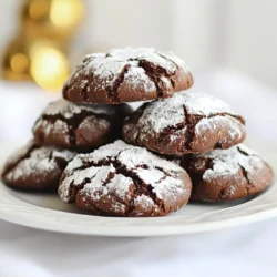 - 1 cup all-purpose flour - 1/2 cup unsweetened cocoa powder - 1 cup granulated sugar - 1/4 cup brown sugar, packed - 1/2 teaspoon baking powder - 1/4 teaspoon baking soda - 1/4 teaspoon salt - 1/3 cup vegetable oil - 2 large eggs - 1 teaspoon vanilla extract - 1/2 cup powdered sugar, for coating You can swap all-purpose flour for almond flour or coconut flour to make these cookies gluten-free. Instead of granulated sugar, try using honey or maple syrup. For a richer flavor, use Dutch-processed cocoa instead of regular cocoa powder. This change can make your cookies taste even deeper and more chocolatey. For the best results, measure your flour correctly. Use a spoon to scoop flour into your cup, then level it off with a knife. This method prevents packing too much flour. Sifting your dry ingredients is also key. It breaks up lumps and ensures a smooth batter. This step is simple but makes a big difference in your cookies. {{ingredient_image_1}} First, set your oven to 350°F (175°C). This is the perfect temperature for baking. Next, line your baking sheet with parchment paper. This step keeps the cookies from sticking and makes cleanup easy. In a large bowl, mix the dry ingredients: flour, cocoa powder, granulated sugar, brown sugar, baking powder, baking soda, and salt. Use a whisk to blend them well. This helps to break up any lumps. Create a well in the center of the dry mix. This is where you will add the wet ingredients. Now, pour the vegetable oil, eggs, and vanilla extract into the well. Use a whisk or wooden spoon to mix until everything is combined. The dough will be thick and sticky. Chill the dough in the fridge for about 30 minutes. This helps the dough firm up, making it easier to handle. Once chilled, use a spoon or cookie scoop to take out about 1 tablespoon of dough. Roll each piece into a ball. Then, roll the balls in powdered sugar for that classic crinkle look. Place them on the baking sheet about 2 inches apart. Bake for 10 to 12 minutes. The cookies should be puffed with set edges but soft in the center. After baking, let them cool on the sheet for 5 minutes. Then, transfer them to a wire rack to cool completely. To get the right cookie texture, look for a thick and sticky dough. It should hold its shape when you scoop it. Mixing the dry and wet ingredients well is key. This helps avoid lumps and ensures even flavor. Chilling the dough for 30 minutes makes it easier to handle. This step keeps the cookies from spreading too much while baking. Sometimes cookies spread too much during baking. If this happens, try chilling the dough longer next time. Also, ensure you measure the flour correctly. Too little flour can lead to flat cookies. If your cookies turn out too dry or hard, check your oven temperature. Baking at too high a temperature can dry them out. You can add a little more oil to the dough for moisture. To elevate your dish, arrange the cookies on a nice platter. Dust them with extra powdered sugar for a festive touch. You can also serve them with a scoop of ice cream. For storing, keep the cookies in an airtight container. This keeps them fresh and tasty for up to a week. If you want to enjoy them later, freeze the cookies in a zip-top bag. Pro Tips Chill the Dough: Chilling the cookie dough for at least 30 minutes helps the cookies maintain their shape and texture while baking. Use Quality Cocoa: Opt for high-quality unsweetened cocoa powder for richer flavor and a more intense chocolate experience. Don't Overbake: Keep an eye on your cookies as they bake; they should be soft in the center for that perfect crinkle and chewy texture. Experiment with Toppings: Try adding chocolate chips, nuts, or a sprinkle of sea salt on top before baking for extra flavor and texture. {{image_2}} You can easily change the taste of these cookies. Try adding chocolate chips or nuts. A half-cup of semi-sweet chocolate chips gives a rich burst of flavor. If you prefer nuts, chopped walnuts or pecans work well. They add a nice crunch and depth to the cookie. You can also incorporate spices or extracts. A pinch of cinnamon or a dash of espresso powder can boost the chocolate flavor. For a twist, try adding almond or peppermint extract. Just a teaspoon can change everything! If you want a vegan version, swap eggs for flaxseed meal. Mix one tablespoon of flaxseed with two and a half tablespoons of water. Let it sit for a few minutes until it thickens. Use a plant-based oil instead of vegetable oil. For gluten-free adaptations, use almond flour or a gluten-free blend. Make sure the blend has a good mix of starches and proteins. This will help keep the cookies soft and chewy. You can celebrate holidays with themed adaptations. For Halloween, add orange and black sprinkles. For Christmas, use red and green sprinkles or add crushed candy canes. These small touches bring fun to your cookies. Lastly, themed cookie decorations can make your treats stand out. Use icing to create fun designs, or shape the dough into festive forms. Think hearts for Valentine’s Day or stars for July Fourth. These variations make your cookies special for any occasion! To keep your One-Bowl Chocolate Crinkle Cookies fresh, store them in an airtight container. This helps lock in moisture and flavor. Use a container that is not too big to avoid excess air. You can use glass or plastic containers. Keep the cookies at room temperature for best taste. They will stay fresh for a few days. If you want to keep them longer, refrigeration can dry them out, so it’s best to avoid it. You can freeze both the dough and baked cookies. To freeze the dough, scoop it into balls and place them on a baking sheet. Freeze them for about an hour. After that, transfer the balls to a freezer bag. For baked cookies, let them cool completely. Then, place them in a freezer-safe container. Use parchment paper between layers to avoid sticking. To thaw, just take out the desired amount and leave them at room temperature. For baked cookies, you can gently reheat them in the oven for a few minutes. The cookies taste best when eaten within a week. They stay soft and chewy if stored well. After about a week, they may still be safe but will lose some flavor. Watch for signs that the cookies are no longer good. If they smell off or have a dry texture, it’s time to toss them. Enjoy your tasty treats while they are fresh! You cannot swap these two easily. Baking soda is stronger than baking powder. Baking soda needs acid to work. It helps the cookie rise and stay soft. If you use baking powder, add some extra acid. This can be vinegar or lemon juice. It changes the cookie's texture. Stick to the recipe for best results. To make these cookies less sweet, cut down on the sugar. You can use less granulated sugar. Try reducing it by 1/4 cup. You can also use dark cocoa powder. It adds a rich taste and balances the sweetness. Another option is to blend in unsweetened applesauce. This keeps the cookie moist while reducing sugar. If your dough feels too sticky, chill it longer. Place the bowl in the fridge for 10 more minutes. This makes it easier to handle. You can also dust your hands with flour when rolling the dough. If it still sticks, add a little more flour. Just a tablespoon at a time to avoid dryness. Yes, you can prepare the dough in advance. Store it in the fridge for up to 3 days. You can also freeze the rolled dough balls. Just freeze them on a tray first, then store in a bag. When ready to bake, let them thaw for 20 minutes. Then roll in powdered sugar before baking. In this post, we've covered essential ingredients and tips for making perfect cookies. You learned about measuring and mixing techniques, plus how to troubleshoot common problems. I shared variations to spice up your cookies and ways to store them for freshness. Remember, the right prep and attention to detail make all the difference. Whether you stick to the classic recipe or try new flavors, enjoy the baking journey and the delicious results!