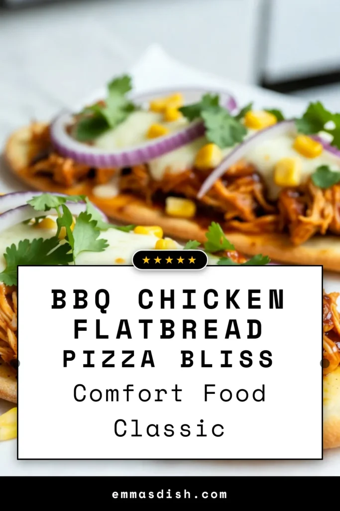 Indulge in this delicious BBQ chicken flatbread pizza that's perfect for any weeknight! With easy flatbread pizza recipes like this, you can whip up a homemade BBQ chicken pizza in no time. This quick dinner idea features savory toppings like shredded chicken, mozzarella, red onion, and corn for a delightful crunch. Try it tonight and elevate your pizza game! Don't forget to save this recipe for later! #BBQChickenPizza #FlatbreadPizza #QuickDinnerIdeas #EasyRecipes