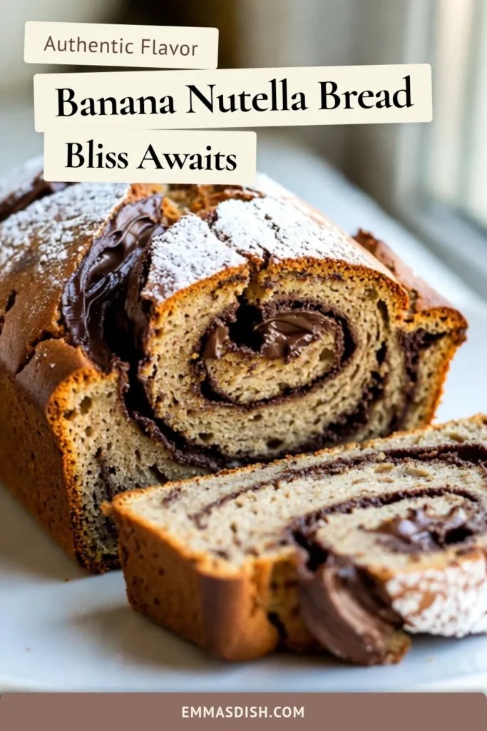 Indulge in the deliciousness of Banana Nutella bread with this easy Nutella swirl bread recipe. This Banana bread with Nutella is perfect for any occasion, combining the sweetness of ripe bananas with the rich flavors of chocolate hazelnut. Enjoy a slice warm or at room temperature, and elevate your dessert game! Save this easy Banana Nutella recipe for your next baking adventure! #BananaNutellaBread #NutellaSwirlBread #ChocolateHazelnutBread #EasyRecipes