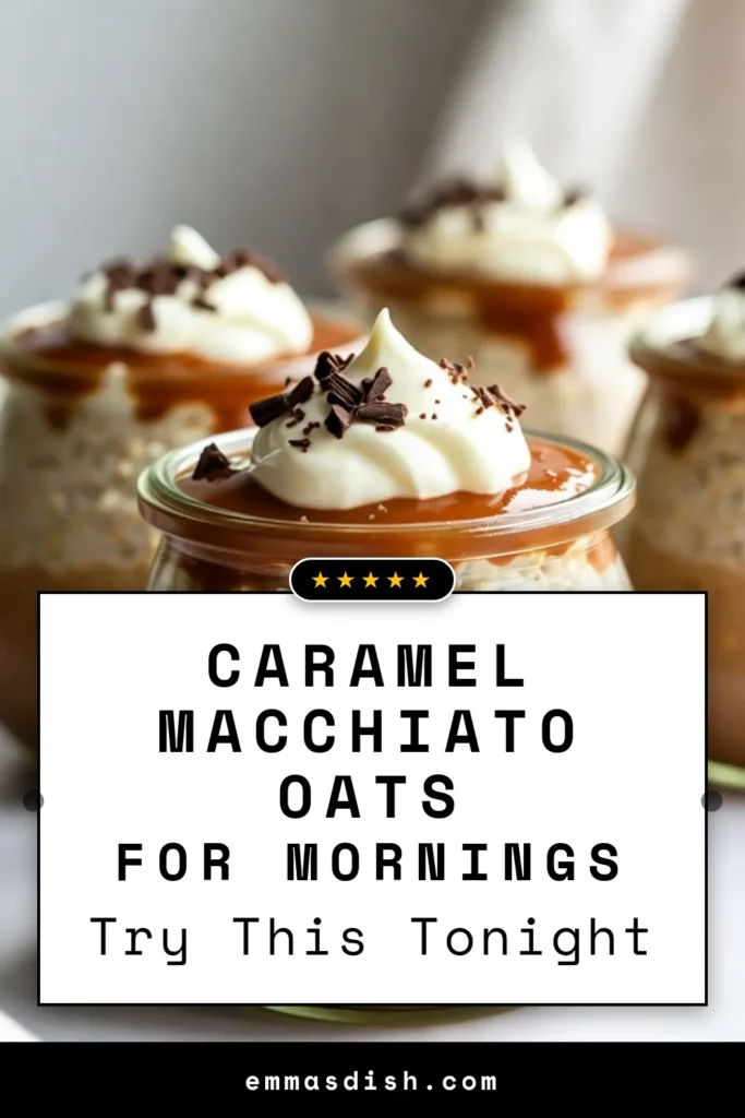 Start your mornings right with these delightful Caramel Macchiato Overnight Oats! This easy Overnight Oats Recipe combines rolled oats, Greek yogurt, and strong coffee for a tasty, coffee-infused breakfast that’s not only delicious but also healthy. Perfect for busy mornings, just whip up these Coffee Infused Oats and let them chill overnight. Top with caramel sauce for a sweet finish. Save this Healthy Breakfast Idea today! #OvernightOats #HealthyBreakfast #CaramelMacchiato #RecipeShare