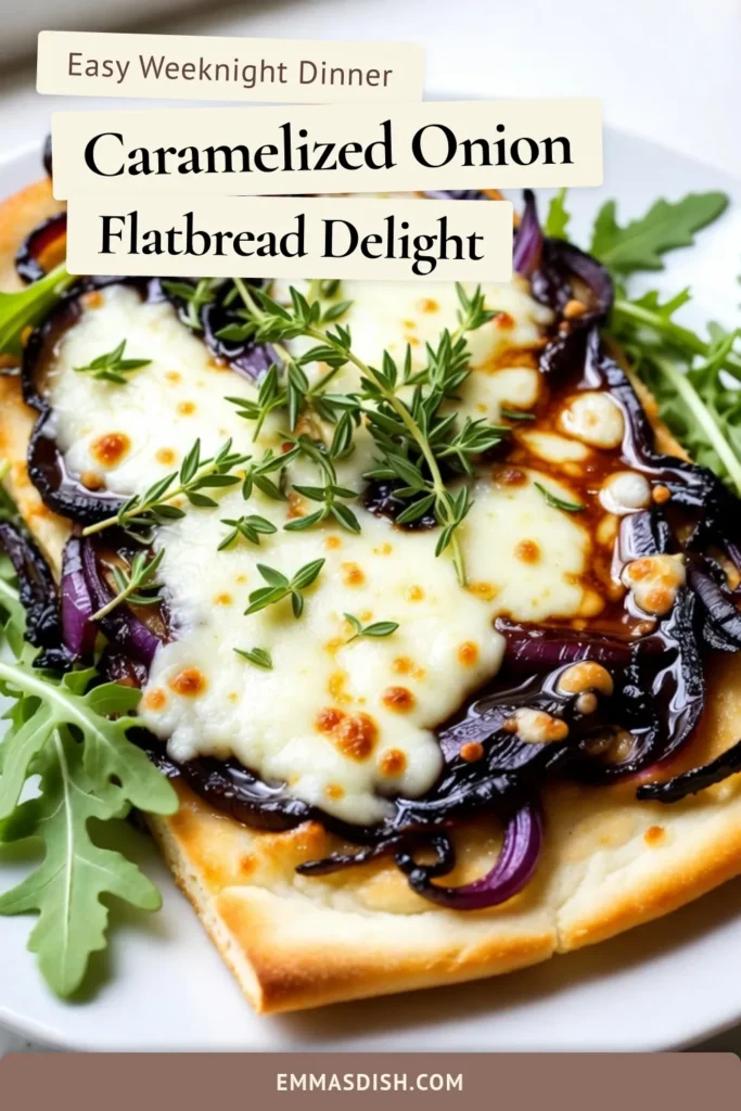 Indulge in this delectable caramelized onion flatbread topped with rich Gruyère cheese. Perfect for an easy flatbread recipe, this onion and cheese appetizer is perfect for gatherings. With homemade flatbread toppings like sweet caramelized onions and tangy balsamic, your taste buds will thank you! Try it out and elevate your snack game. Save this recipe for your next get-together! #CaramelizedOnionFlatbread #GruyereCheeseRecipes #EasyFlatbreadRecipes #OnionAndCheeseAppetizer