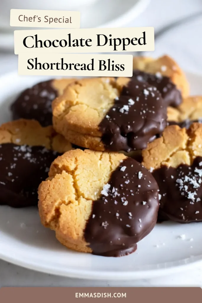 Indulge in these irresistible chocolate dipped shortbread cookies! With a buttery shortbread recipe that's incredibly easy, you'll create homemade chocolate cookies that everyone will love. Topped with sea salt, these sea salt chocolate cookies are the perfect treat for any occasion. Bake a batch today and delight in their deliciousness! Don't forget to save this recipe for later! #ChocolateDippedShortbread #EasyShortbreadCookies #HomemadeChocolateCookies #ButteryShortbreadRecipe