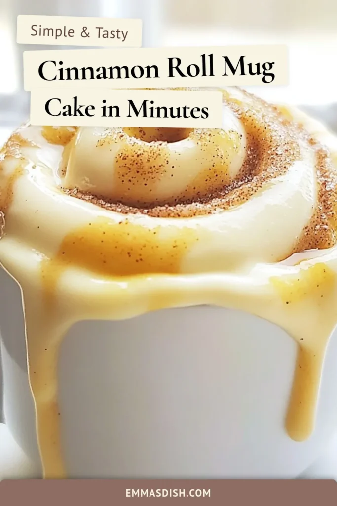 Indulge in this delightful cinnamon roll mug cake, a perfect quick dessert recipe you can whip up in minutes! This easy cake in a mug combines warm cinnamon and brown sugar for a sweet treat that's just for you. In less than 10 minutes, enjoy a single serving mug cake made in the microwave. Don’t forget to top it with cream cheese frosting! Save this cinnamon roll mug cake recipe for your next dessert craving. #MugCake #QuickDessert #CinnamonRoll #EasyRecipe