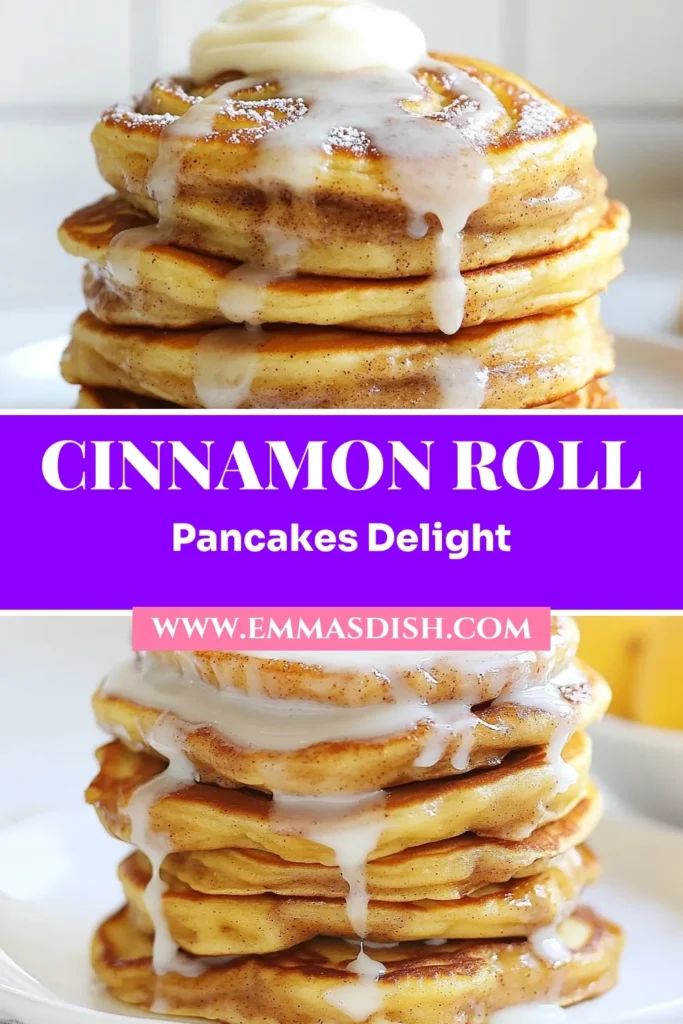 Indulge in the ultimate brunch delight with these delicious Cinnamon Roll Pancakes! This easy pancake recipe combines fluffy pancakes with cinnamon for a mouthwatering experience. Drizzled with a cream cheese glaze, these homemade cinnamon pancakes will be a hit with your family. Perfect for any occasion, this recipe is simple and quick. Try it now and elevate your breakfast game! Save for later! #CinnamonRollPancakes #EasyPancakeRecipe #FluffyPancakesWithCinnamon #CreamCheeseGlazePancakes