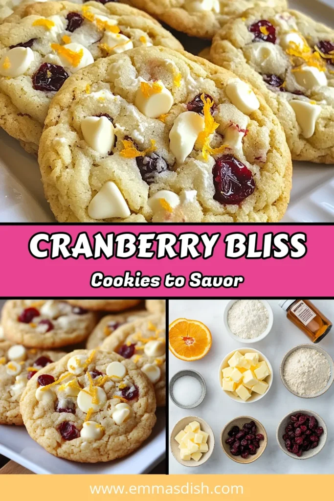 Indulge in the festive flavors of these White Chocolate Cranberry Cookies, inspired by classic Cranberry Bliss Cookies! Soft and delicious, this easy soft cookies recipe combines white chocolate chip cookies with zesty cranberry orange cookies to create the perfect Holiday cookie recipe. Make your celebrations sweeter—try this delightful treat today! Save this recipe for your holiday baking! #HolidayCookieRecipes #CranberryBlissCookies #SoftCookiesRecipe #WhiteChocolateChipCookies