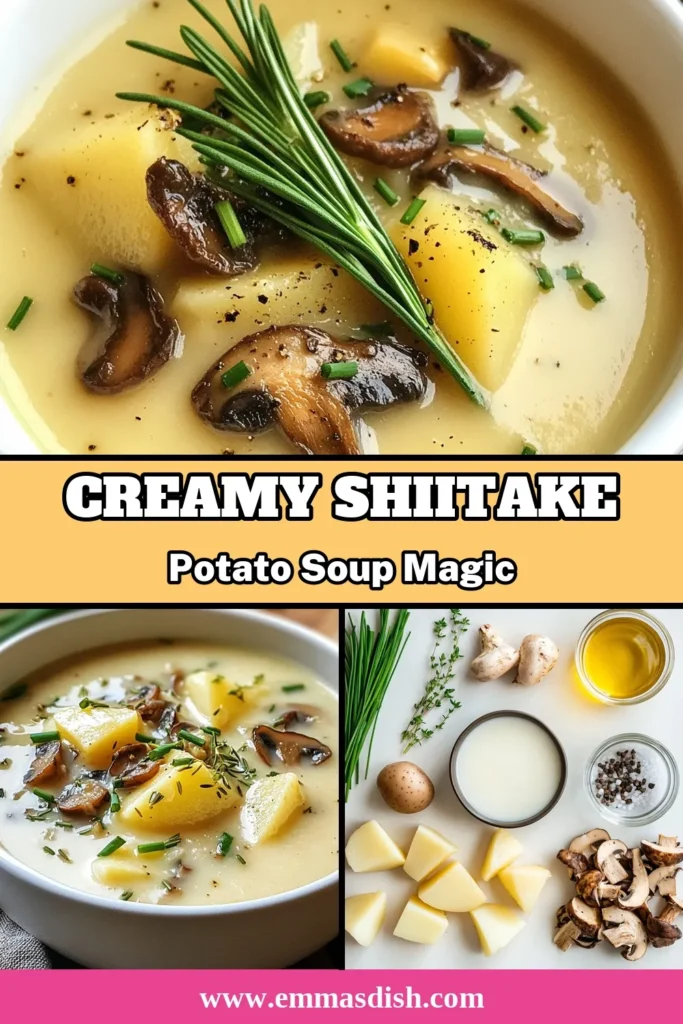 Discover the ultimate comfort food with this creamy Shiitake Potato Soup! Packed with rehydrated shiitake mushrooms and velvety coconut milk, this vegan soup recipe is both hearty and healthy. Perfect for cozy nights, this healthy mushroom recipe blends flavors beautifully, making it a delightful addition to your dinner table. Give it a try and savor the warmth! Save this recipe for your next culinary adventure! #VeganSoupRecipes #ShiitakeMushroomSoup #HealthyRecipes #CoconutMilkSoup