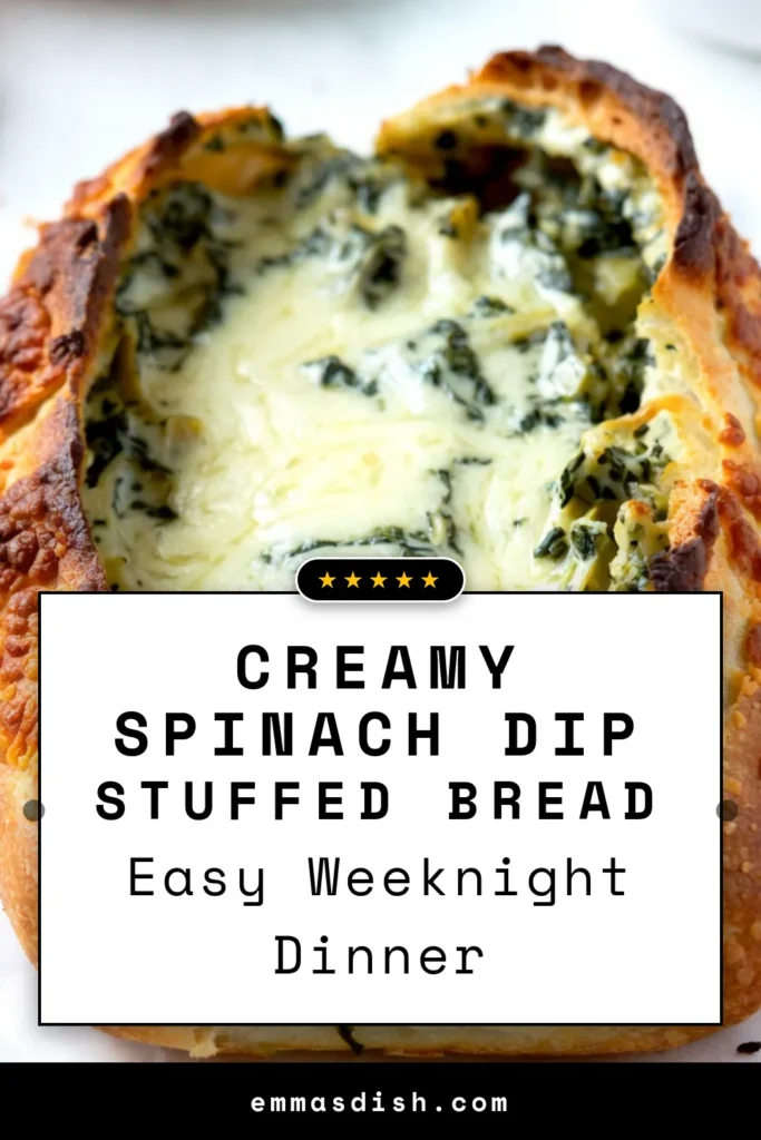 Indulge in this delicious Spinach Artichoke Dip Stuffed Bread that combines the creamy goodness of spinach artichoke dip with a crusty bread. This stuffed bread recipe is perfect for parties and gatherings. Baked spinach artichoke bread is a crowd-pleaser, offering a cheesy and flavorful experience. Try this creamy spinach dip bread today and elevate your appetizer game! Save this recipe for an unforgettable treat. #SpinachArtichokeDip #StuffedBreadRecipe #BakedSpinachArtichokeBread #ArtichokeCheeseDipInBread