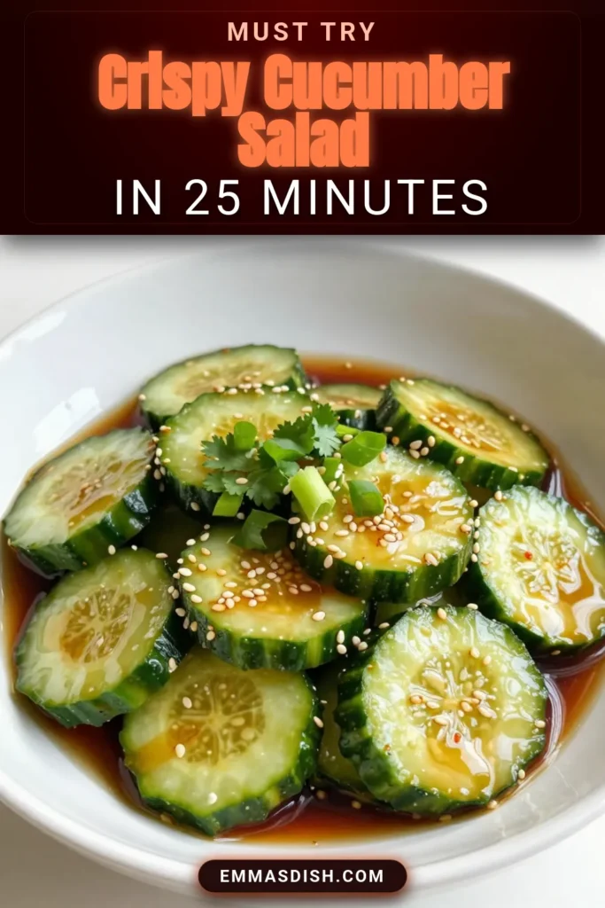 Dive into this refreshing and easy cucumber salad recipe that's perfect for your next meal! This Asian cucumber salad is a healthy choice, bursting with flavor from rice vinegar, soy sauce, and fresh ingredients. In just 25 minutes, you can enjoy a crispy cucumber salad that's not only quick to prepare but also a crowd-pleaser. Don&rsquo;t forget to save and share this quick salad recipe for light snacks or side dishes! #CucumberSalad #HealthyRecipes #AsianFlavors #EasyRecipes