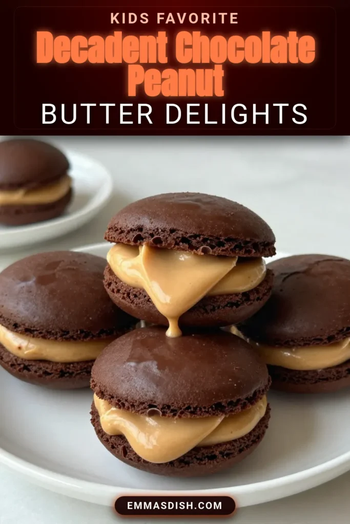 Indulge in these irresistible Chocolate Peanut Butter Whoopie Pies! This easy whoopie pie recipe brings together rich chocolate flavors with creamy peanut butter filling, making it a perfect treat for any dessert lover. Whether you're looking for chocolate dessert recipes or peanut butter desserts, this recipe fits the bill. Create delightful memories with this easy cookie recipe today! Save this recipe for later! #ChocolatePeanutButterWhoopiePies #WhoopiePieRecipe #ChocolateDessertRecipes #PeanutButterDesserts