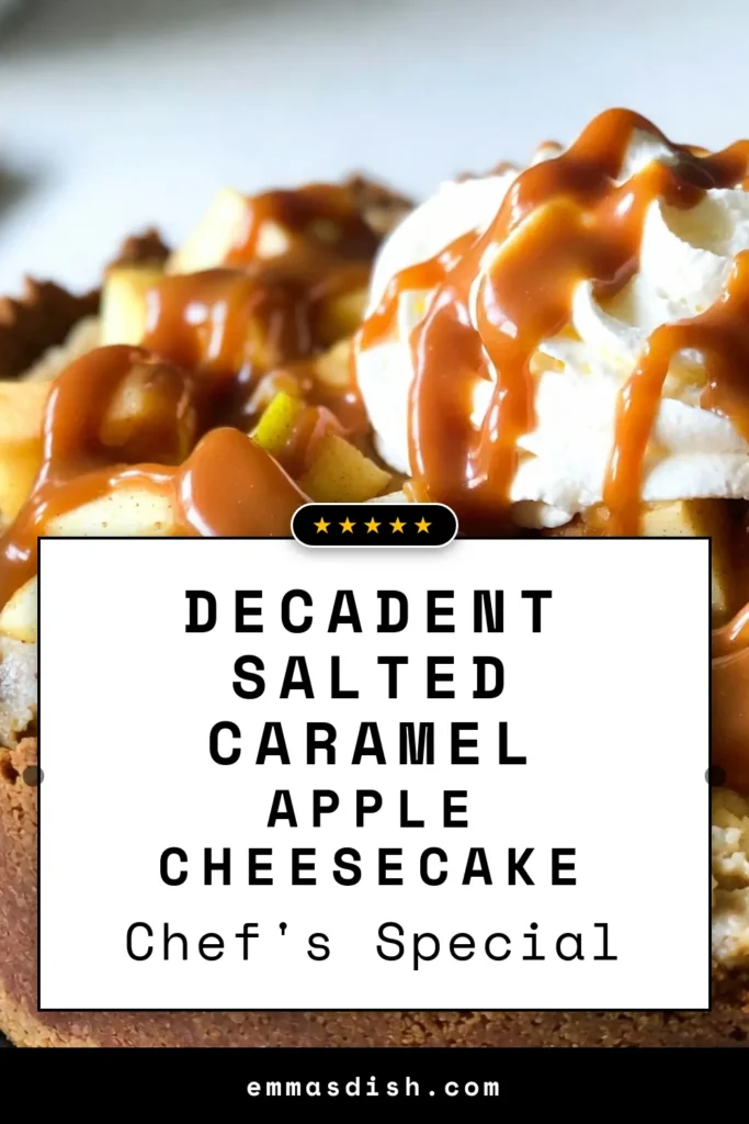 Indulge in the delightful flavors of this salted caramel apple cheesecake! This creamy cheesecake recipe combines sweet apples, rich cream cheese, and a luscious dessert with caramel sauce that is sure to impress. Perfect for any occasion, this easy cheesecake recipe is a must-try for dessert lovers. Bake with us and elevate your apple dessert recipes today! Save this recipe for later! #SaltedCaramelAppleCheesecake #DessertWithCaramelSauce #AppleDessertRecipes #EasyCheesecakeRecipes