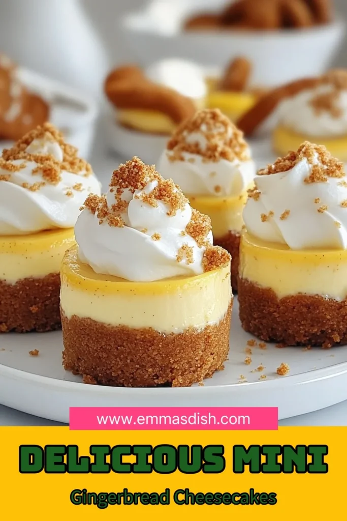 Indulge in the festive spirit with these delightful mini gingerbread cheesecakes! This gingerbread cheesecake recipe combines creamy filling and spiced cookie crust for a perfect holiday dessert. Ideal for your gatherings, these easy cheesecake bites are sure to impress. Bake up these delicious festive gingerbread treats and create sweet memories. Save this recipe and enjoy a tasty holiday season! #MiniGingerbreadCheesecakes #HolidayDessertRecipes #EasyCheesecakeBites #FestiveGingerbreadTreats