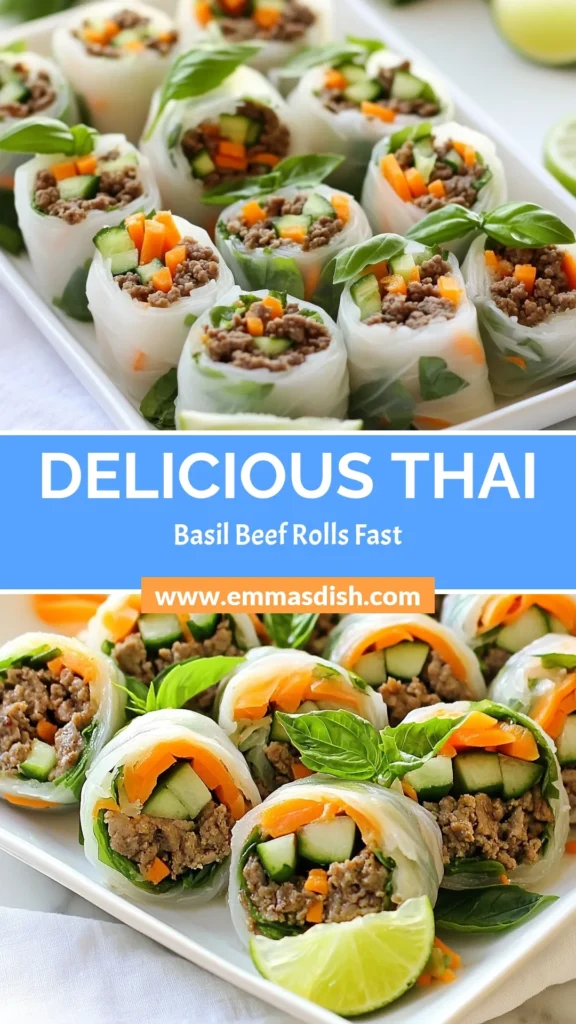 Savor the flavors of Thailand with these delicious Thai basil beef rolls! Made with ground beef, fresh Thai basil, and vermicelli noodles wrapped in rice paper, this easy Asian appetizer is perfect for gatherings. Follow this simple Thai basil recipe to create a dish that's both satisfying and visually stunning. Impress your guests and give this tasty recipe a try today! #ThaiBasilBeefRolls #EasyAsianAppetizers #GroundBeefRicePaperRolls #VermicelliNoodleRolls