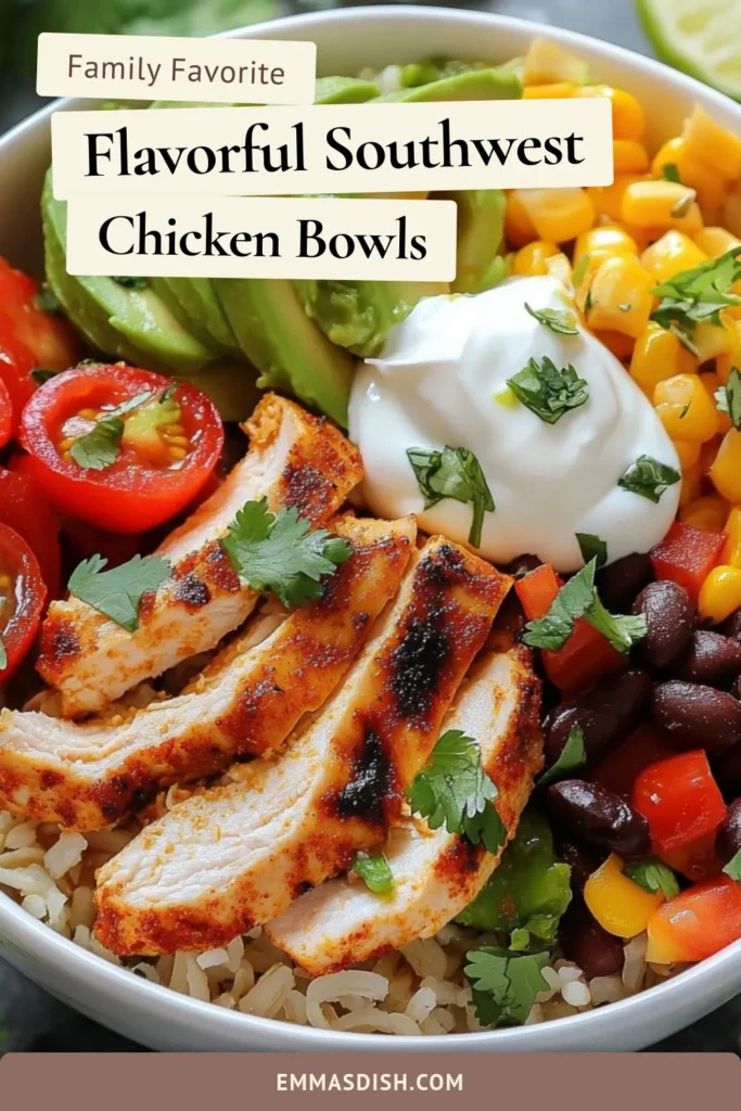 Craving a tasty and healthy meal? Discover these flavorful Southwest Chicken Burrito Bowls! This easy chicken burrito bowl recipe features tender chicken, quinoa, black beans, and fresh veggies all in one dish. Perfect for a quick lunch or dinner, this one-pan burrito bowl recipe is not only delicious but also nutritious. Try this healthy burrito bowl recipe today and satisfy your cravings! Save for later! #BurritoBowls #HealthyRecipes #MealPrep #EasyCooking