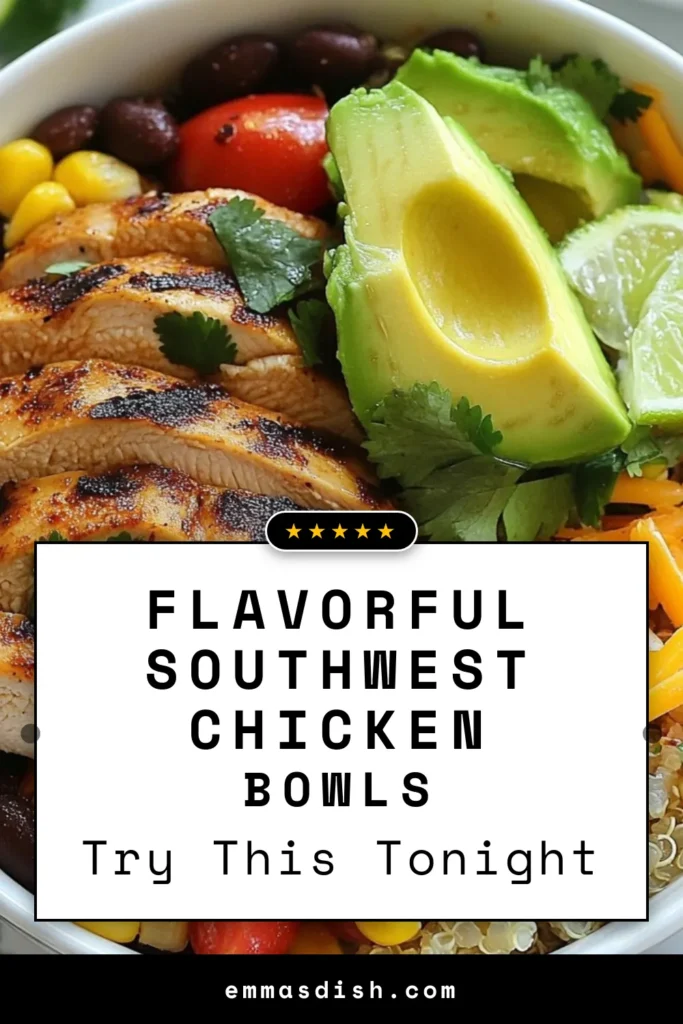 Discover the deliciousness of Southwest Chicken Burrito Bowls, a healthy chicken bowl recipe that’s perfect for easy meal prep! This Easy Quinoa Burrito Bowl combines juicy grilled chicken, fresh veggies, and zesty cilantro lime flavors for a satisfying meal. Whip up these Grilled Chicken Burrito Bowls in just 40 minutes. Don’t forget to save the recipe and try it out this week! #BurritoBowl #HealthyRecipes #MealPrep #QuinoaBowl