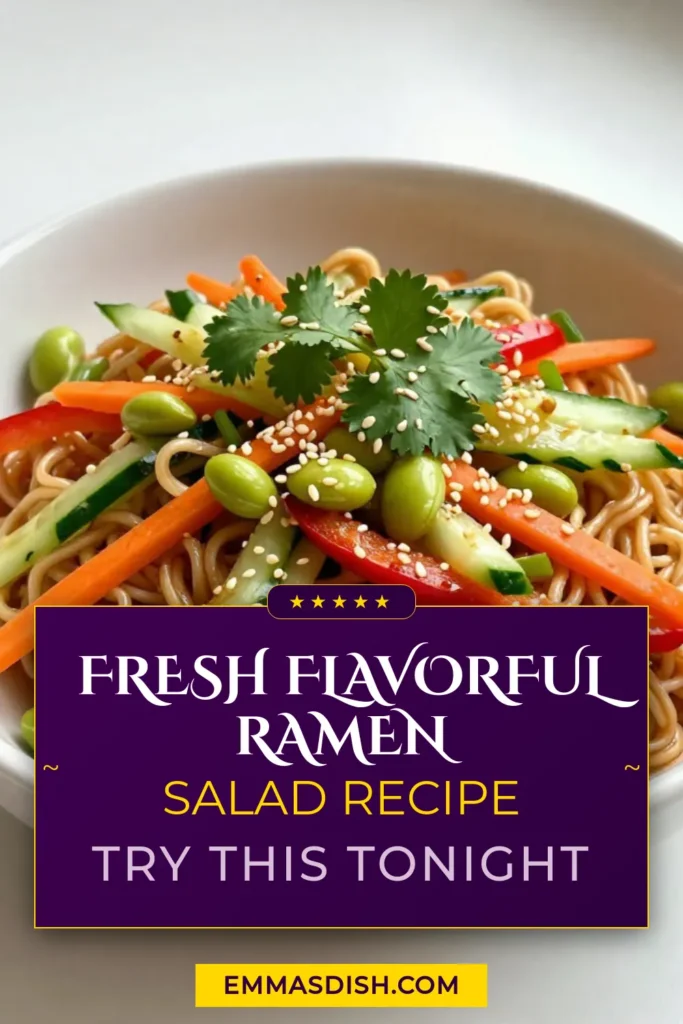 Discover a refreshing twist with this Sesame Ginger Ramen Salad, a vibrant Asian Noodle Salad perfect for any occasion. This Quick Healthy Salad combines crunchy vegetables and savory ramen noodles in just 25 minutes. Enjoy the delightful flavors of sesame oil and fresh ginger, creating a delicious Cold Ramen Salad that everyone will love. Save this easy Ramen Noodle Salad Recipe for your next meal! #RamenNoodleSalad #HealthyRecipes #AsianSalad #QuickMeals