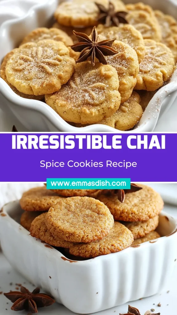 Indulge in the warmth of the season with this delicious chai spice cookies recipe. These homemade chai cookies are perfectly spiced with cinnamon, ginger, and cardamom, making them a festive delight. For added crunch, try chai cookies with nuts like walnuts or pecans. This spiced cookie recipe is easy to make and perfect for sharing. Bake a batch today and enjoy! Don't forget to save this recipe for your holiday baking! #ChaiCookies #Cookies #BakingRecipes #HolidayTreats