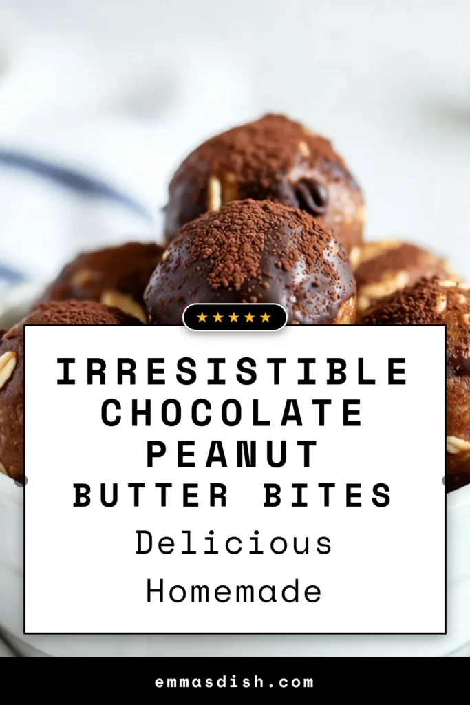 Looking for a delicious and healthy snack? Try these easy Chocolate Peanut Butter Energy Bites! These no-bake energy snacks are perfect for a quick boost throughout the day. Made with wholesome ingredients like oats, peanut butter, and dark chocolate, they’re not only tasty but also nutritious. Enjoy as healthy chocolate treats or peanut butter oatmeal bites any time. Make them today and satisfy your cravings! #EnergyBites #HealthySnacks #PeanutButter #NoBakeTreats