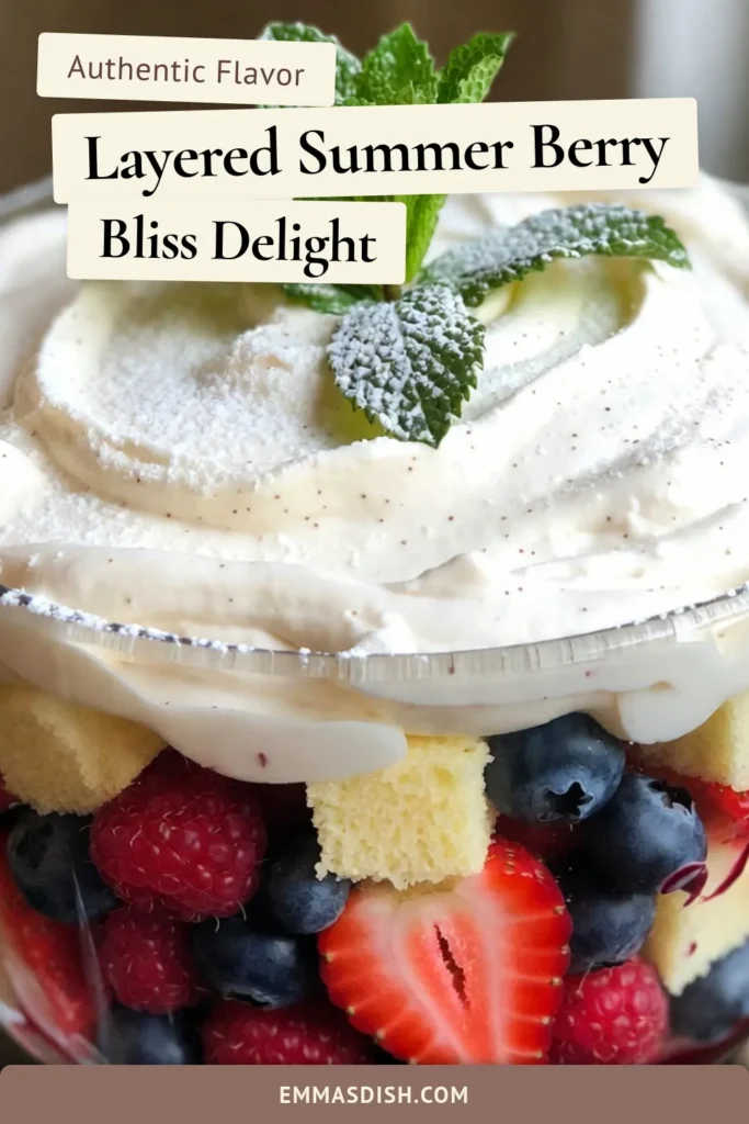 Indulge in this delightful Summer Berry Trifle recipe, perfect for warm days! This easy berry dessert features layers of mixed berries, vanilla sponge cake, creamy yogurt, and whipped cream. It's a no-bake summer dessert that's not only stunning but also simple to make. Impress your guests with this trifle with yogurt that's bursting with flavor. Discover the joy of this refreshing treat today! Save this recipe! #BerryDessert #NoBakeDessert #SummerTrifle #EasyRecipes