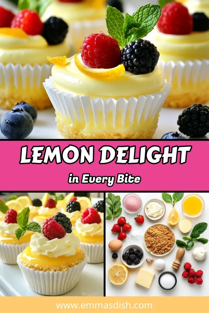 Indulge in these delightful mini lemon cheesecakes that are perfect for any occasion! This no-bake lemon cheesecake recipe is a must-try, offering easy cheesecake desserts that everyone will love. Made with creamy filling and a buttery graham cracker crust, these mini dessert recipes are sure to impress. Save this easy recipe and make a refreshing treat today! #MiniLemonCheesecakes #LemonCheesecakeRecipe #EasyDesserts #NoBakeCheesecake