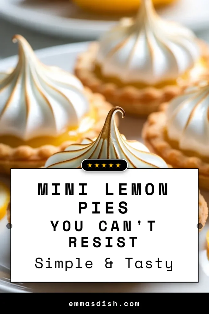 Indulge in these delightful mini lemon meringue pies, a perfect treat for any occasion! This easy mini dessert recipe features a homemade lemon pie filling topped with fluffy meringue, making individual meringue pies that impress. Discover the joy of baking with this simple lemon meringue pie recipe. Save and try it today for a burst of fresh flavor! #MiniLemonMeringuePies #EasyDesserts #LemonMeringuePie #HomemadePie
