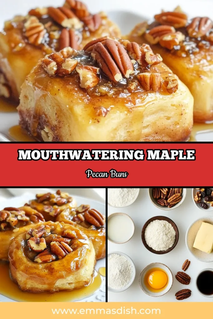 Indulge in the deliciousness of homemade maple pecan sticky buns! This sticky buns recipe combines warm dough, buttery pecan caramel, and the rich flavor of maple syrup, perfect for brunch recipes with maple syrup. Learn how to create these delightful pecan caramel rolls in under 2 hours. Elevate your breakfast experience! Save this for your next brunch! #MaplePecanStickyBuns #StickyBunsRecipe #BrunchRecipes #HomemadeStickyBuns
