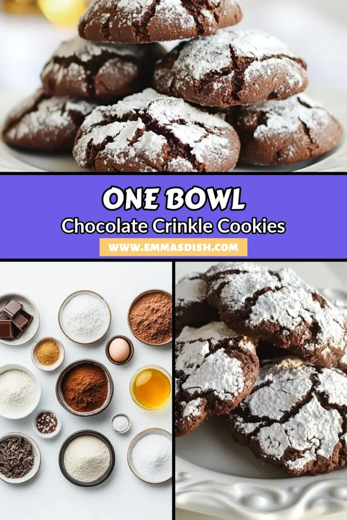 Indulge in the delight of One-Bowl Chocolate Crinkle Cookies! This easy chocolate cookie recipe delivers chewy crinkle cookies that are perfect for any dessert lover. With just a few simple ingredients, you can whip up these delicious treats in no time. Ideal for gatherings or a sweet snack at home, these cookies are sure to impress! Try this recipe today and enjoy the rich chocolate flavor. Save for later! #ChocolateCrinkleCookies #OneBowlRecipe #EasyChocolateCookies #DessertRecipes