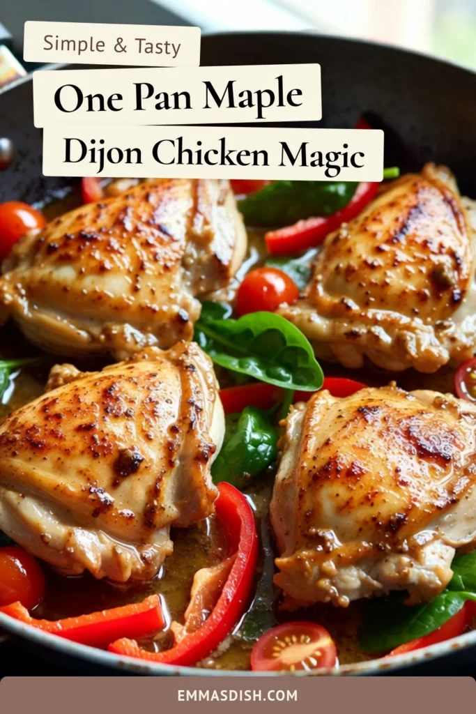 Discover the ultimate Maple Dijon Chicken recipe that’s perfect for busy nights! This one pan chicken recipe features juicy, healthy chicken thighs marinated in a delicious maple Dijon sauce, paired with vibrant vegetables. Enjoy an easy chicken dinner that’s both flavorful and nutritious, all cooked on a single sheet pan. Ready in just an hour! Save this recipe for your next meal! #MapleDijonChicken #OnePanChicken #EasyChickenDinners #HealthyChickenThighs
