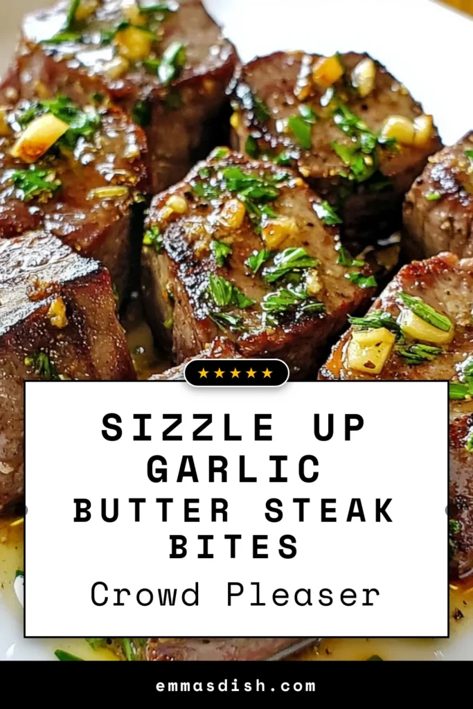 Savor the deliciousness of Garlic Butter Steak Bites with this easy steak recipe! Made from tender sirloin steak bites, this quick dinner recipe is perfect for busy nights. In just 20 minutes, you'll have flavorful garlic steak bites coated in rich garlic butter and herbs. Ideal for weeknight meals or special occasions, these steak bites are sure to impress. Save this recipe for your next dinner idea! #GarlicButterSteakBites #EasySteakRecipes #QuickDinnerRecipes #SteakBites